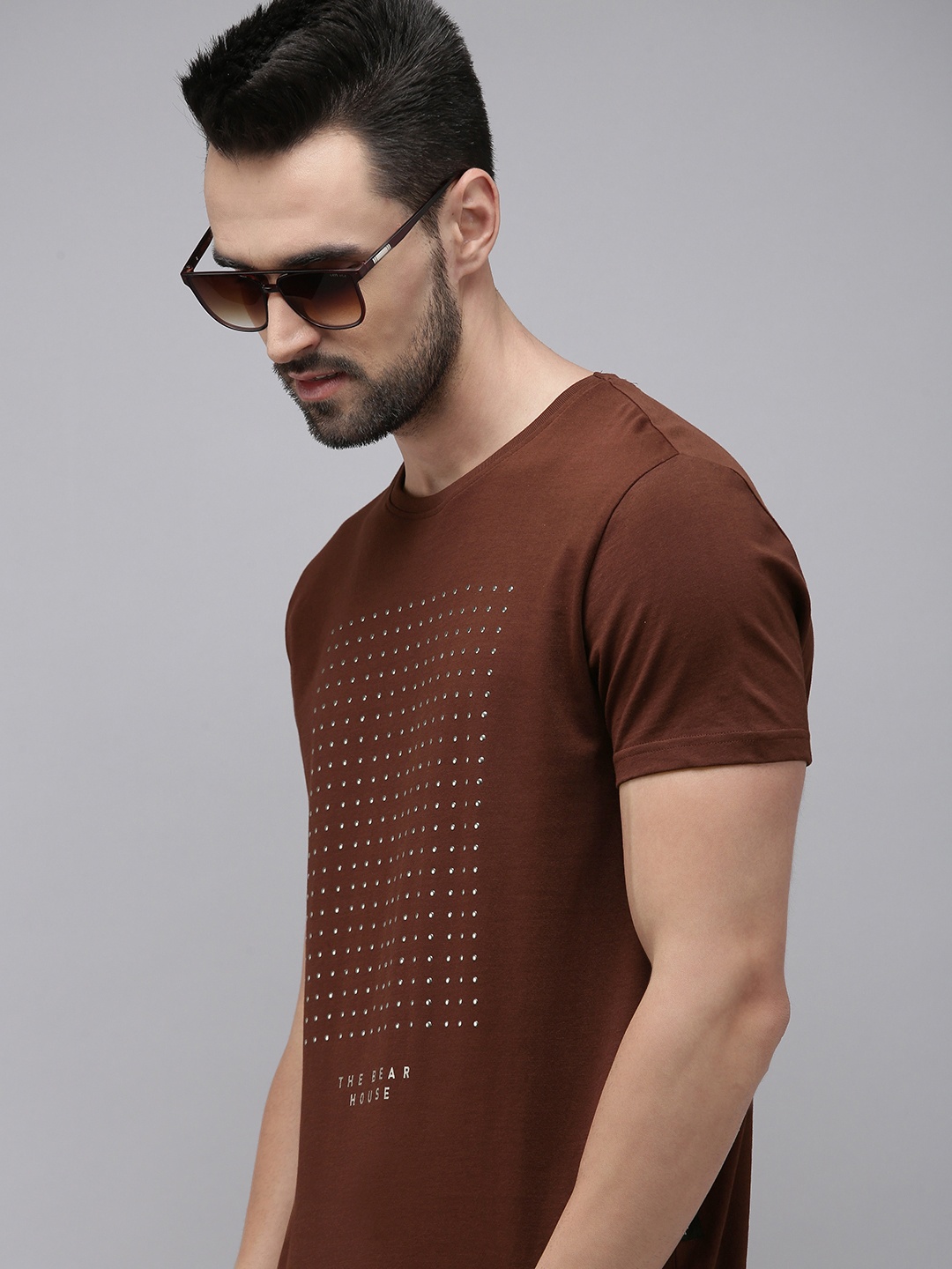 

THE BEAR HOUSE Men Maroon Printed Pure Cotton T-shirt