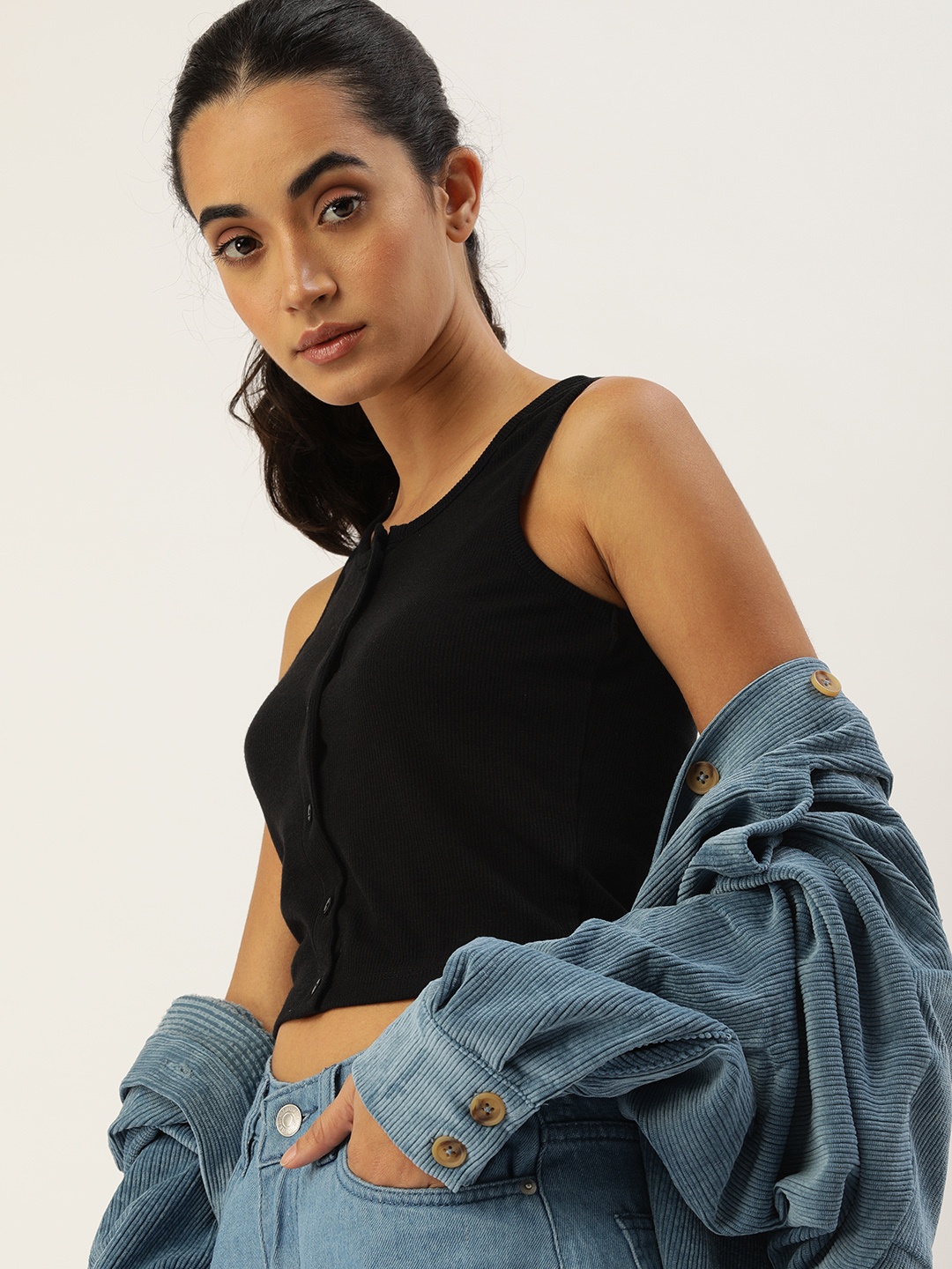 

Kook N Keech Women Black Ribbed Crop Top