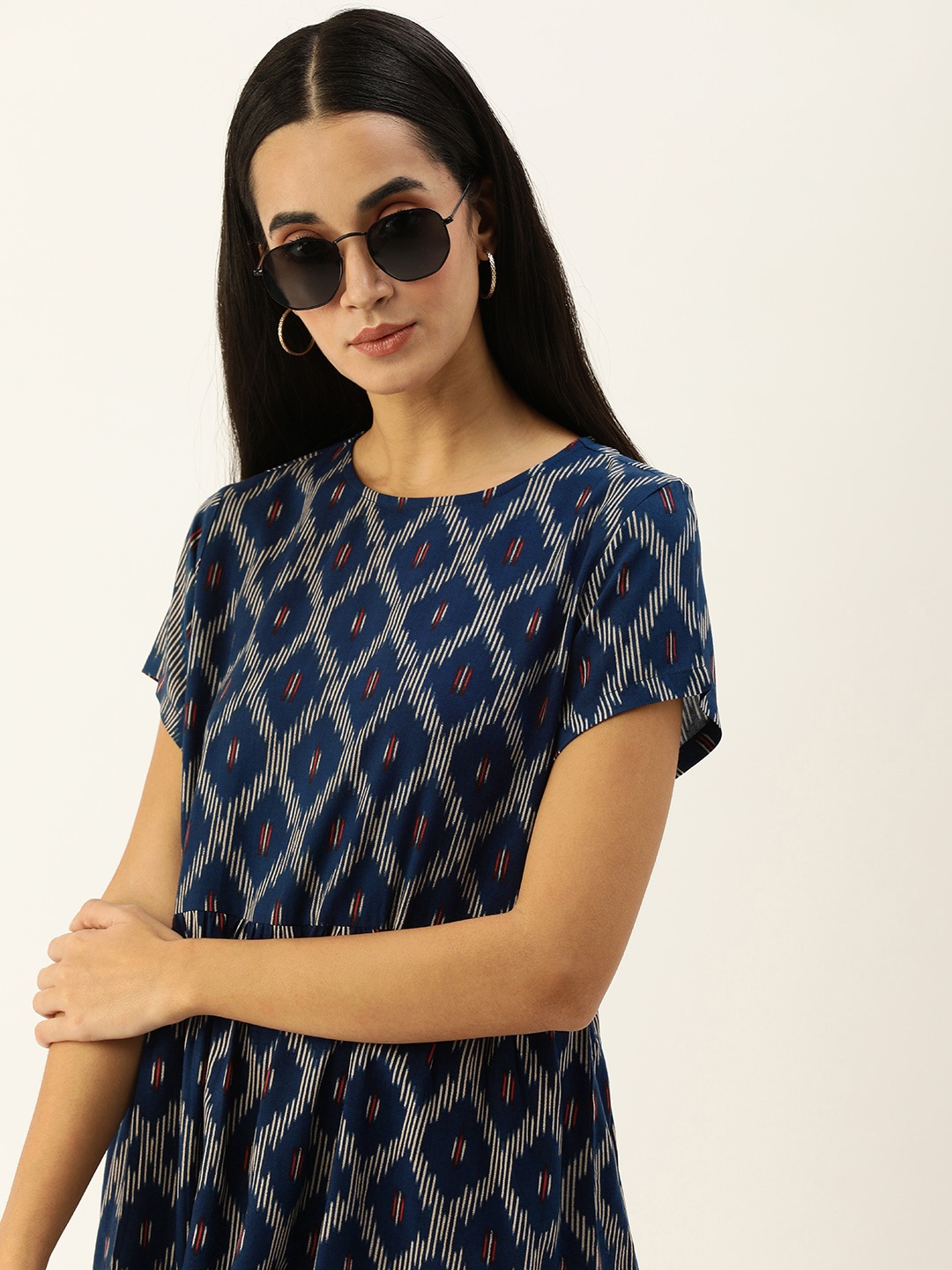 

Kook N Keech Navy Blue Printed Pure Cotton Dress