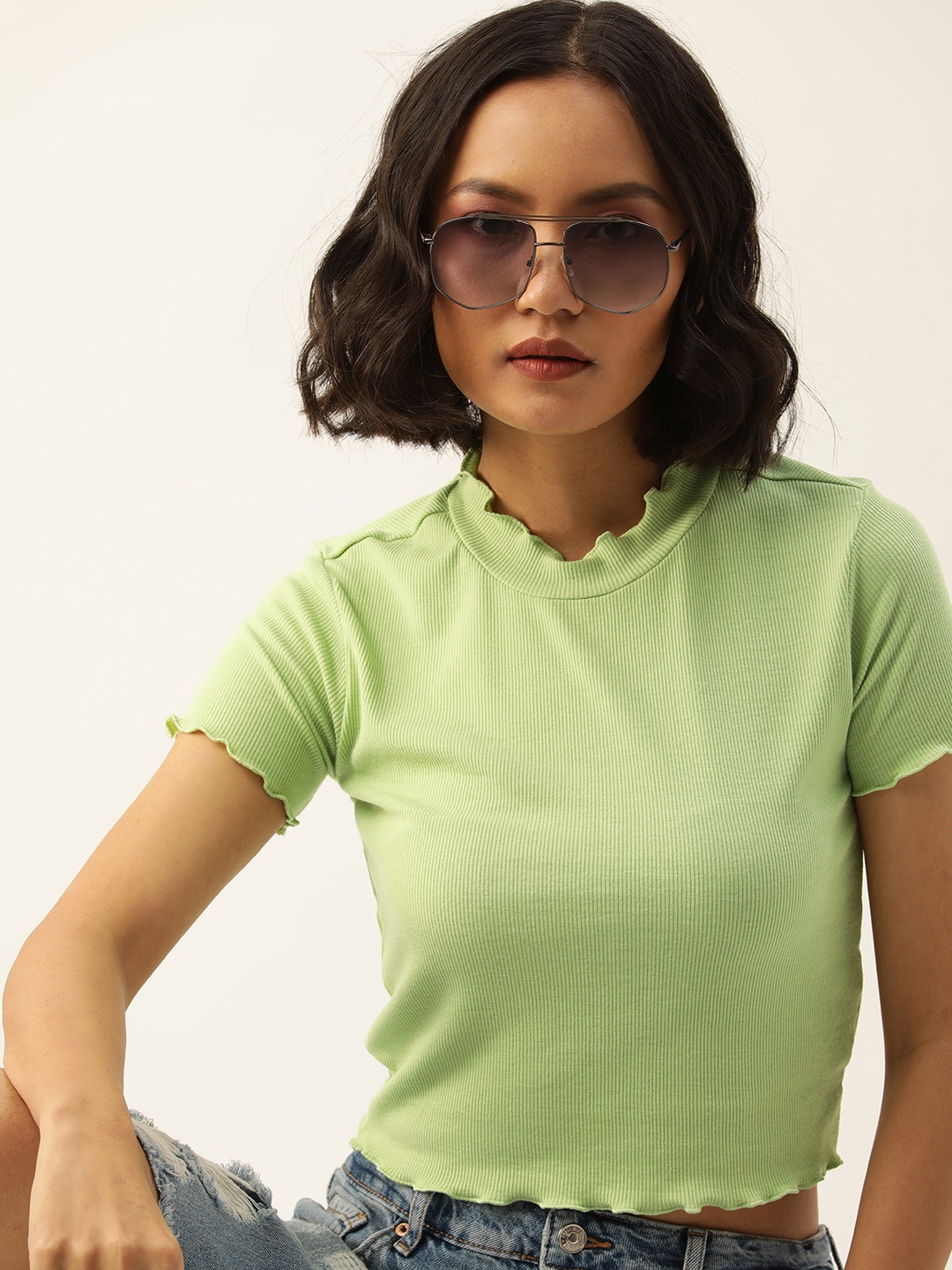 

Kook N Keech Mint Green Ribbed Crop Top