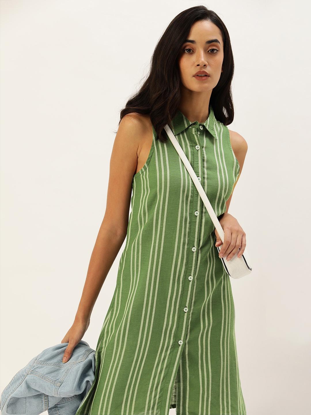 

Kook N Keech Green & White Striped Cotton Shirt Dress