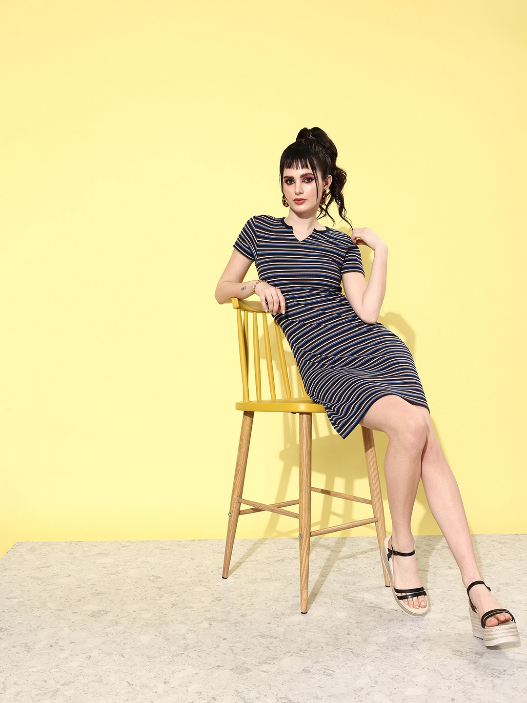 

Kook N Keech Navy Blue Ribbed Striped 90's Hollaback Mostly Midriff T-shirt Dress