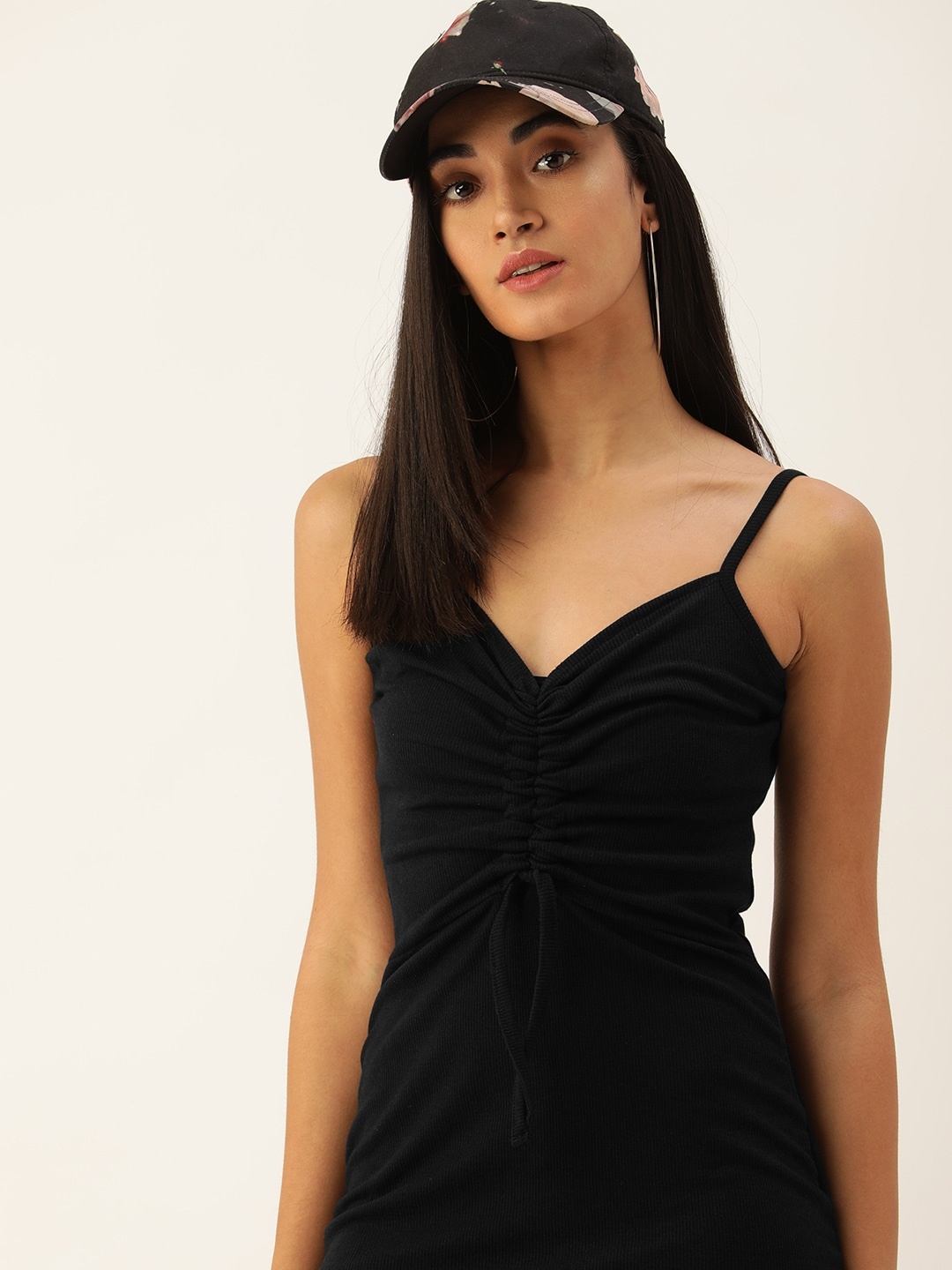 

Kook N Keech Black Ribbed Ruched Detail Sheath Dress