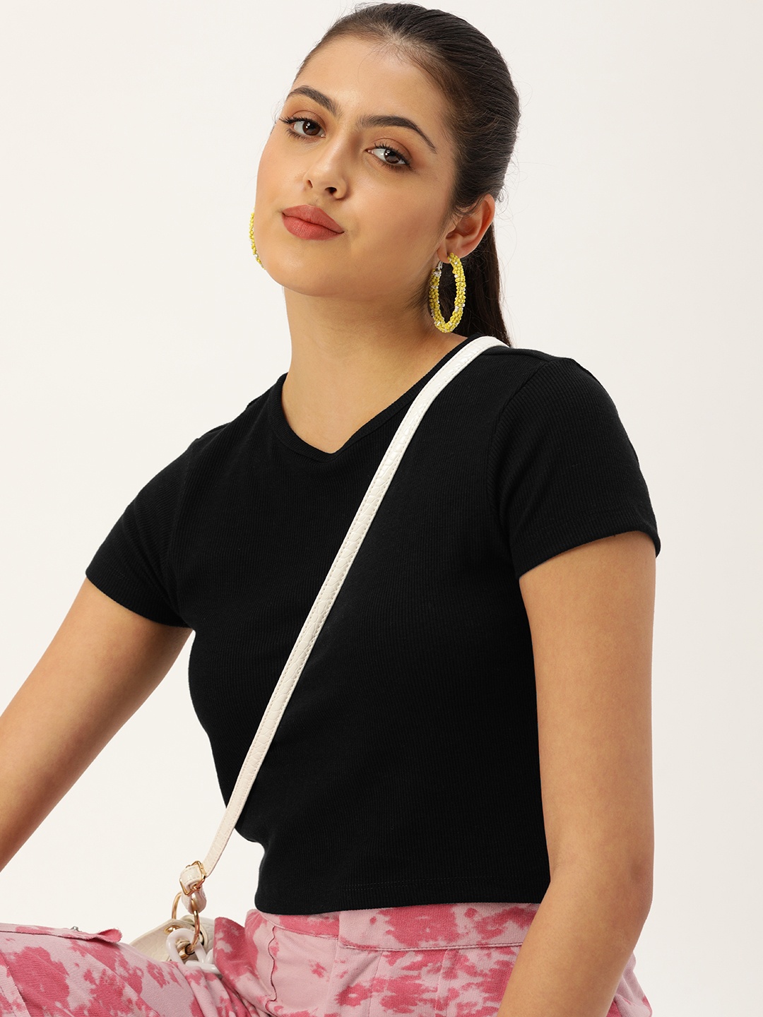 

Kook N Keech Women Black Self Designed Crop Top