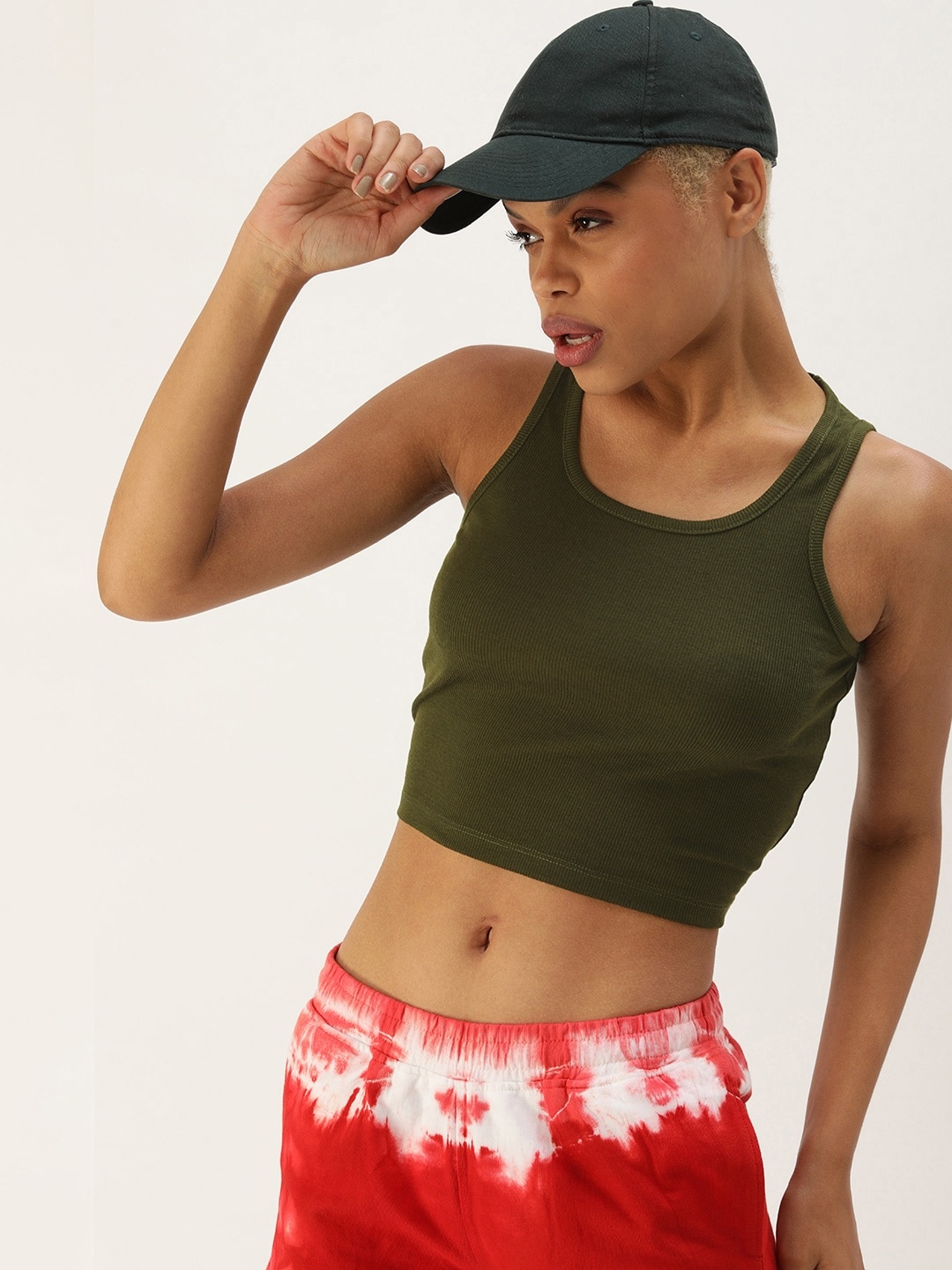 

Kook N Keech Olive Green Ribbed Crop Top