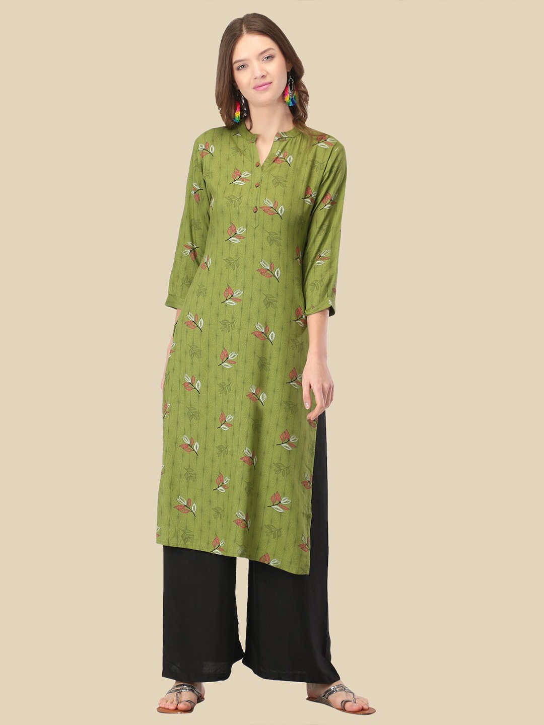 

FEMMIBELLA Women Olive Green Geometric Printed Kurta