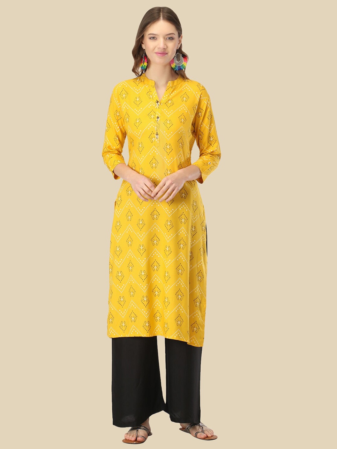 

FEMMIBELLA Women Yellow & Black Ethnic Motifs Printed Kurta