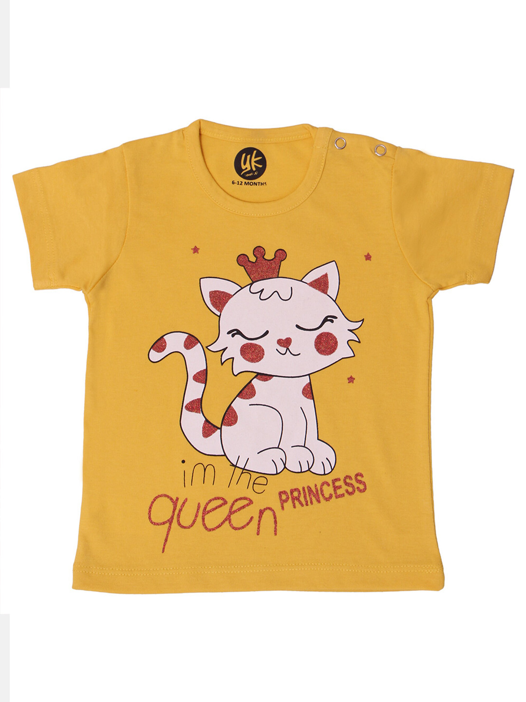 

YK Infant Girls Yellow Cat Graphic Printed T-shirt