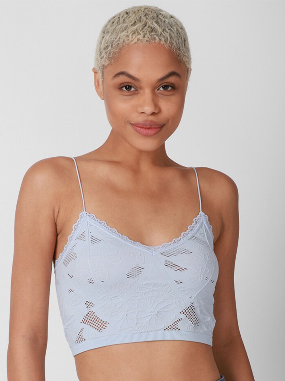 

FOREVER 21 Women Blue Floral Print Bralette Crop Top