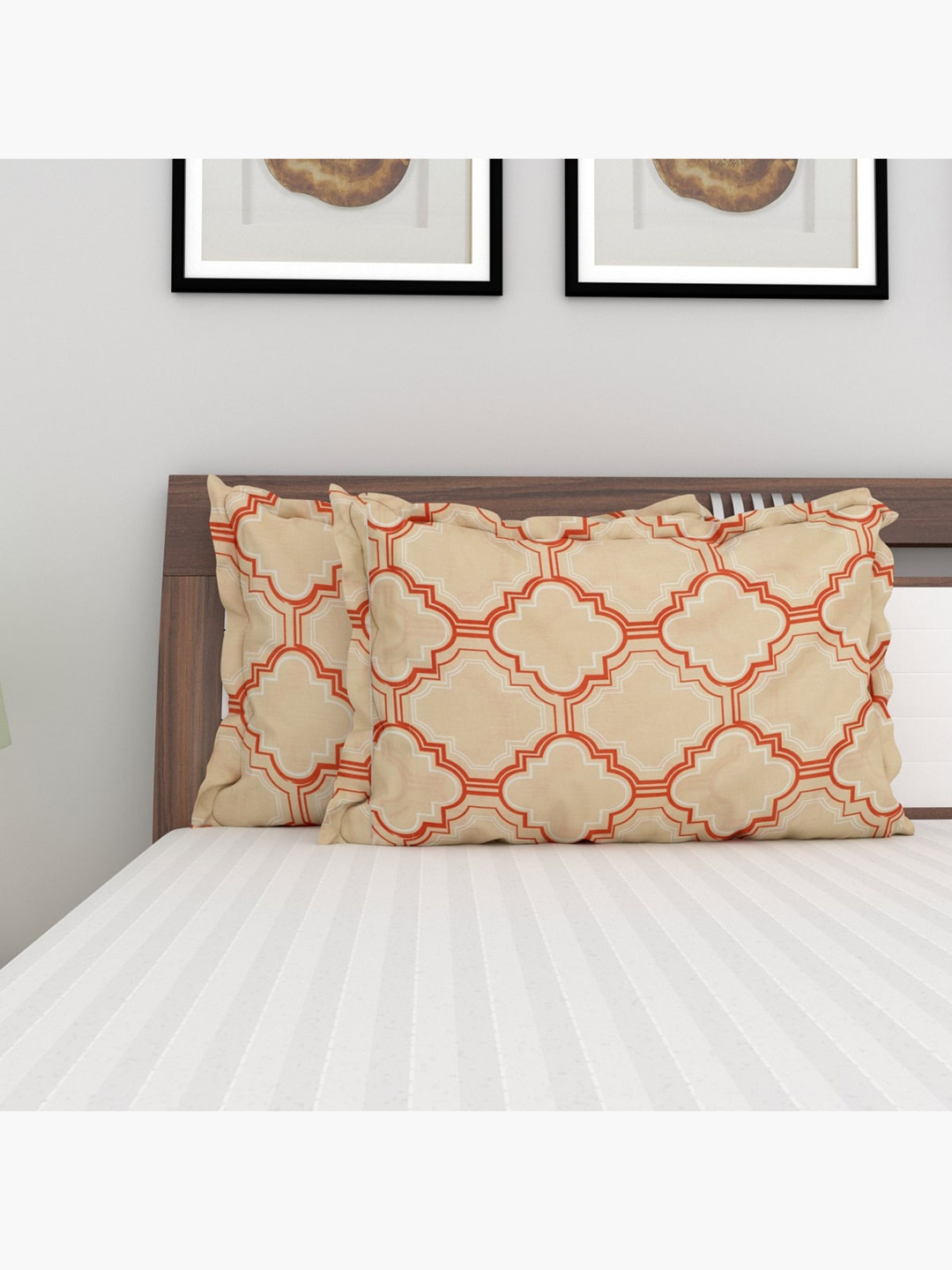 

Home Centre Unisex Set of 2 Beige Printed Cotton Pillow Cover
