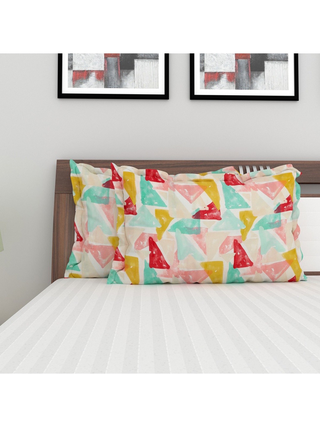 

Home Centre Set Of 2 Red & Pink Printed Cotton Pillow Covers