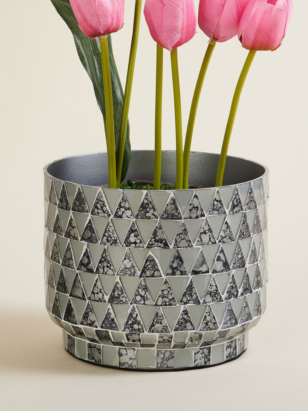 

Home Centre Grey Printed Metal Floor Planter