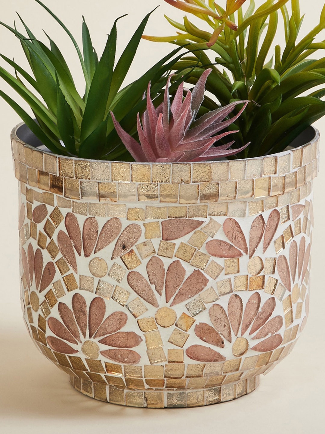 

Home Centre Gold-Colored Printed Metal Floor Planter