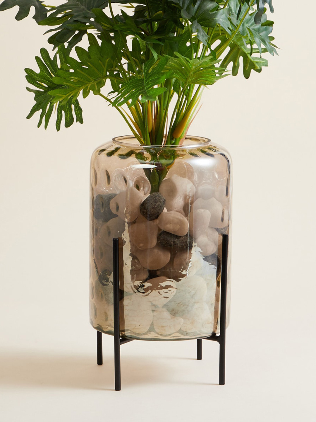 

Home Centre Transparent Hammered Glass Planter With Stand