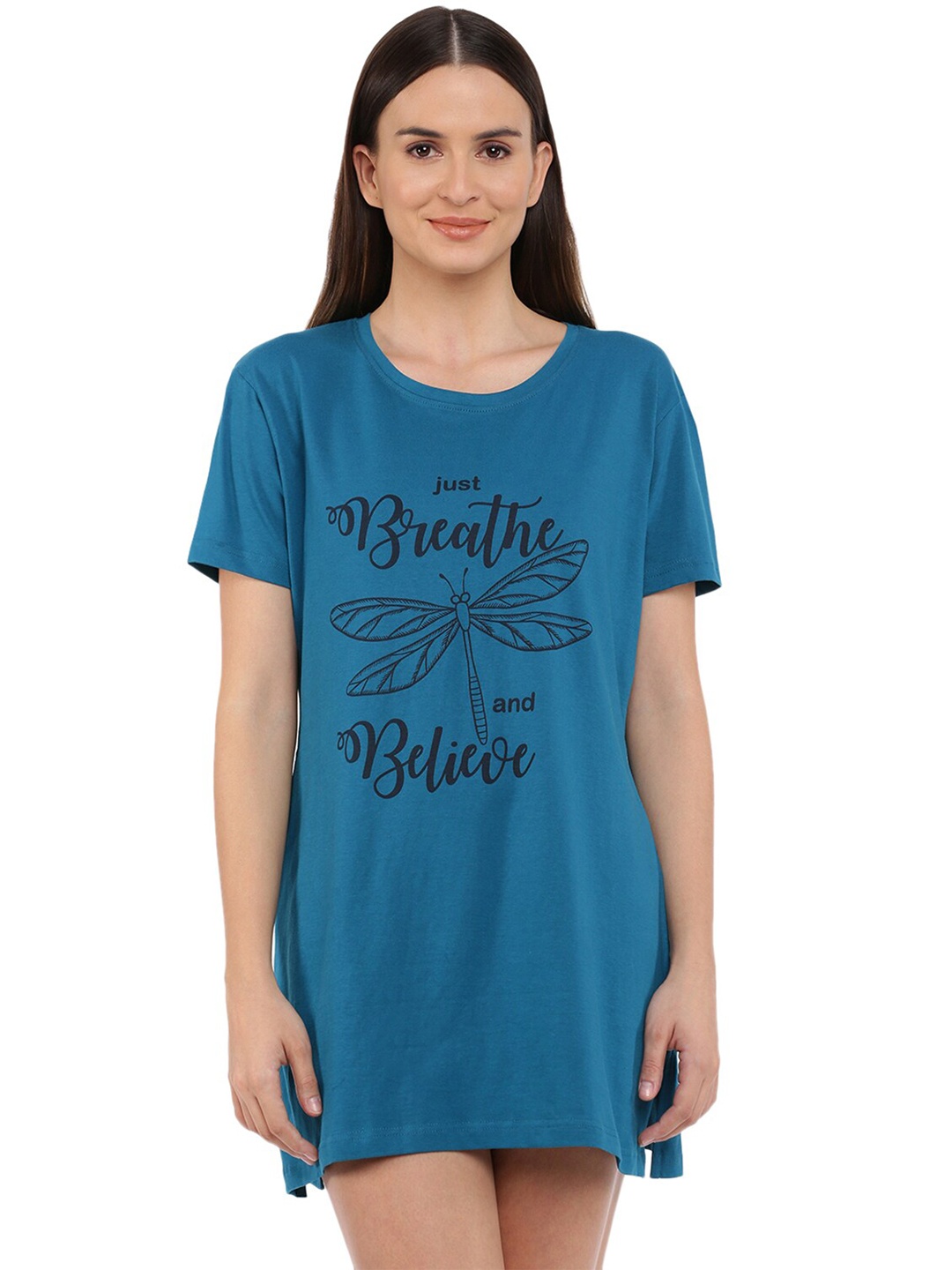 

9shines Label Hosiery Cotton Long Top, Blue