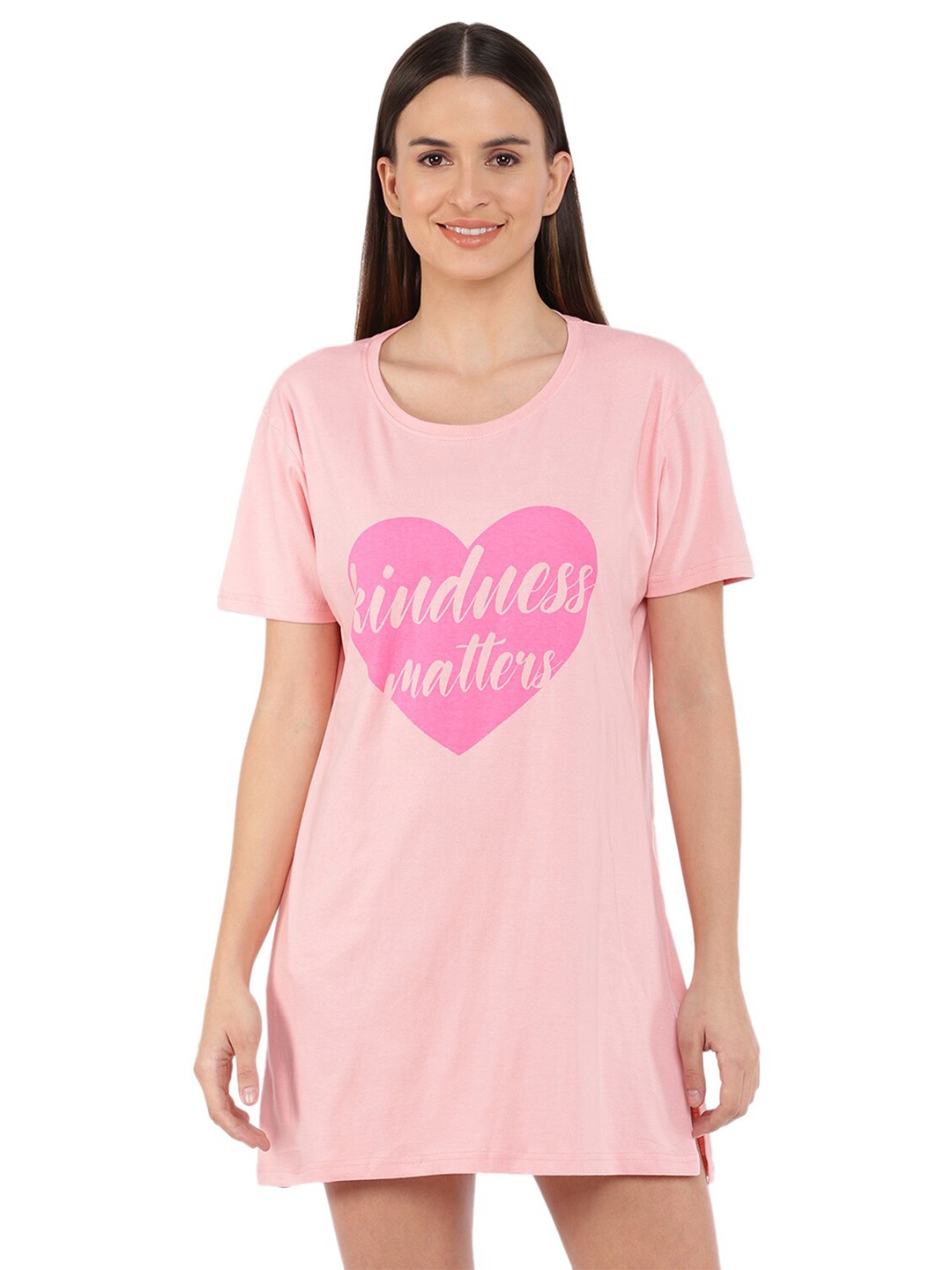 

9shines Label Graphic Printed Long Top Nightdress, Pink