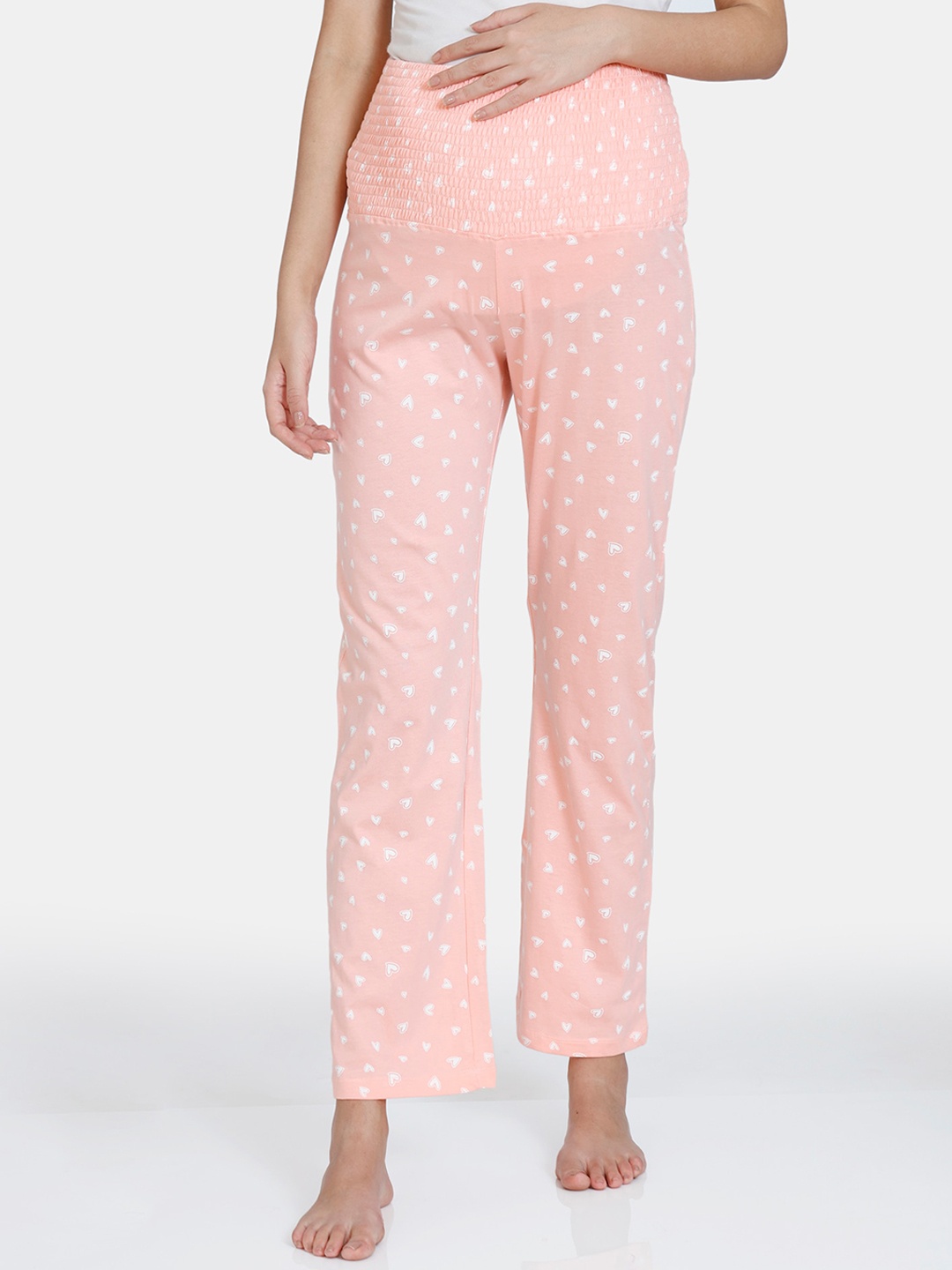 

Zivame Women Pink Printed Mid Rise Maternity Cotton Lounge Pants