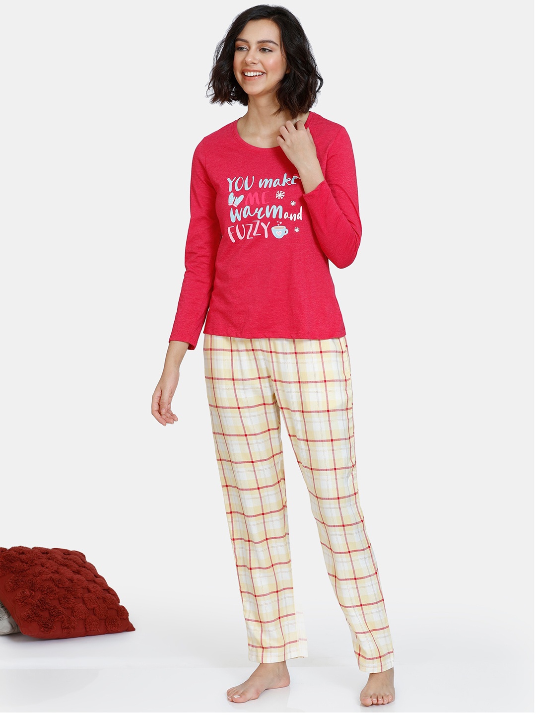 

Zivame Women Red & White Printed Night suit