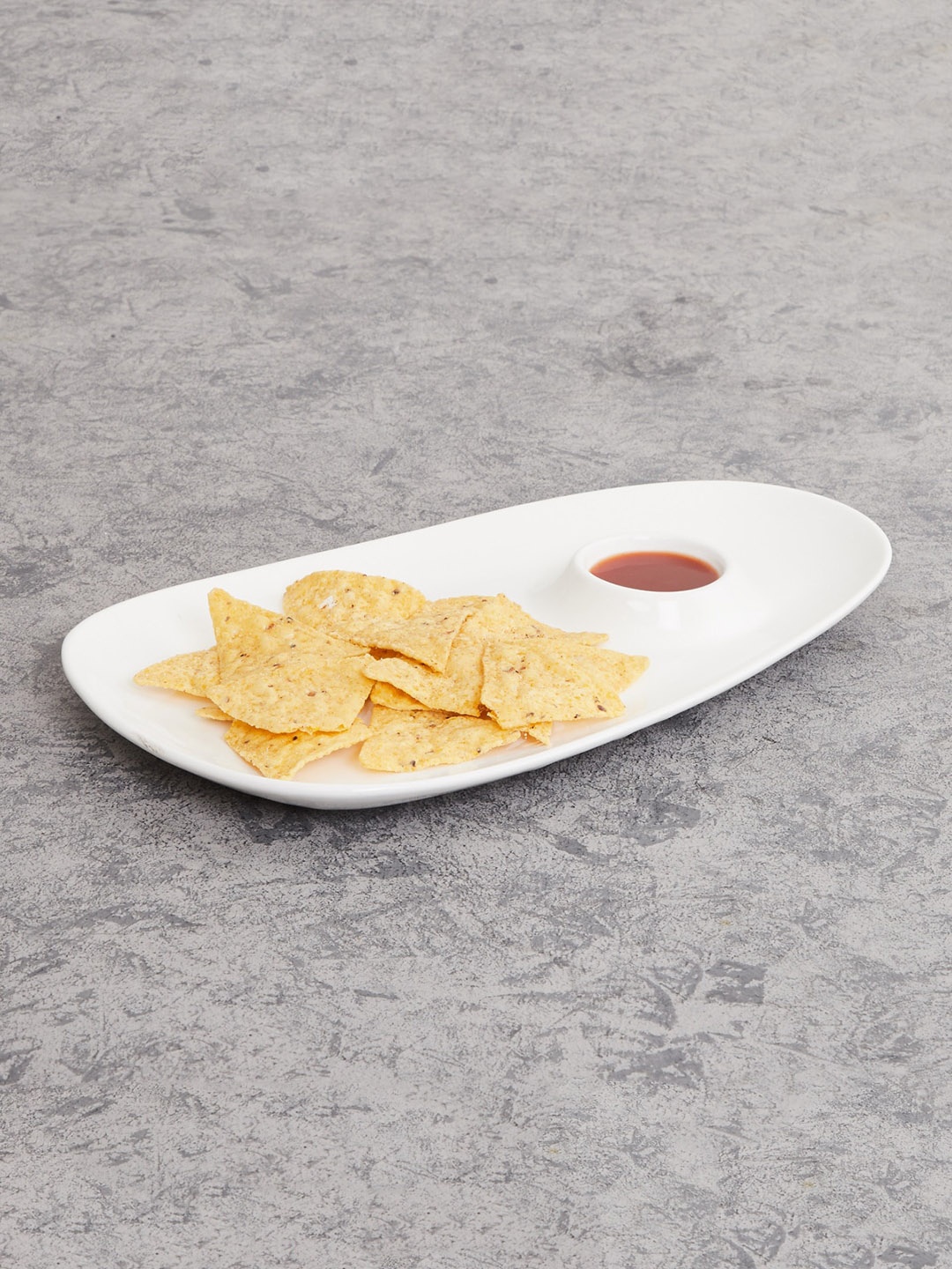 

Home Centre White Solid Bone China Chip And Dip Platter