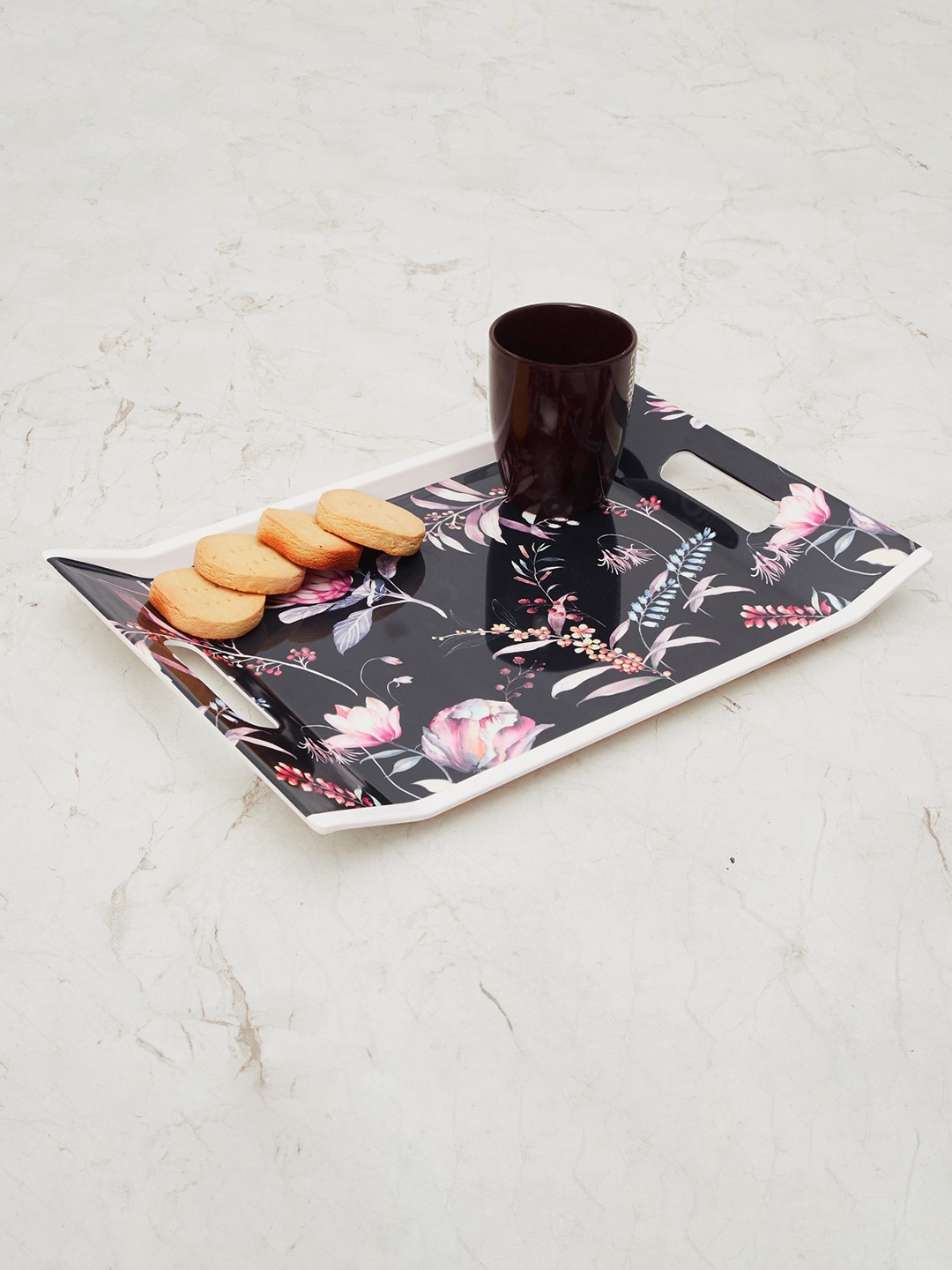

Home Centre Purple & Black Floral Printed Melamine Tray
