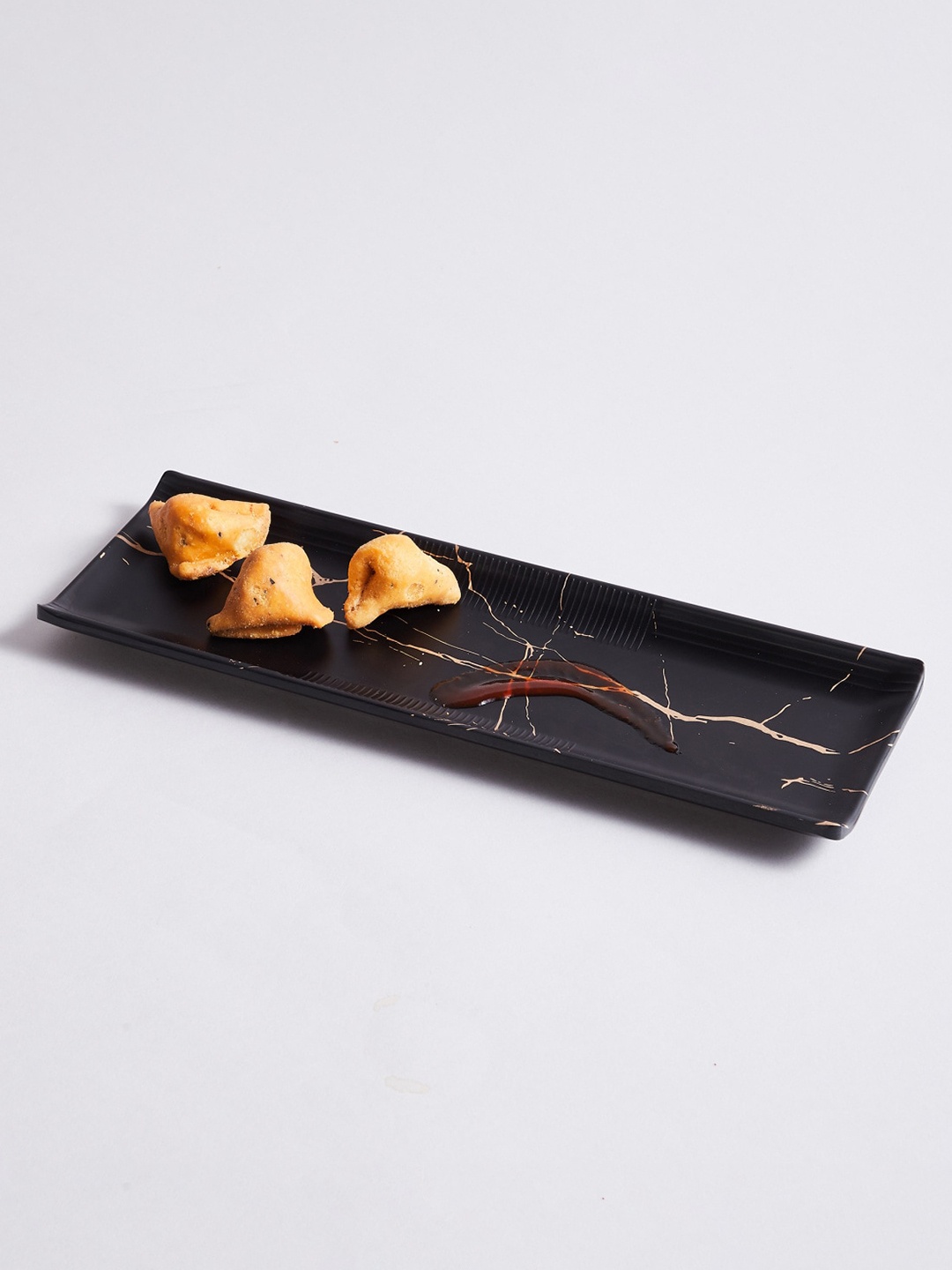 

Home Centre Black & Gold-Toned Printed Marble Shallow Serving Platter