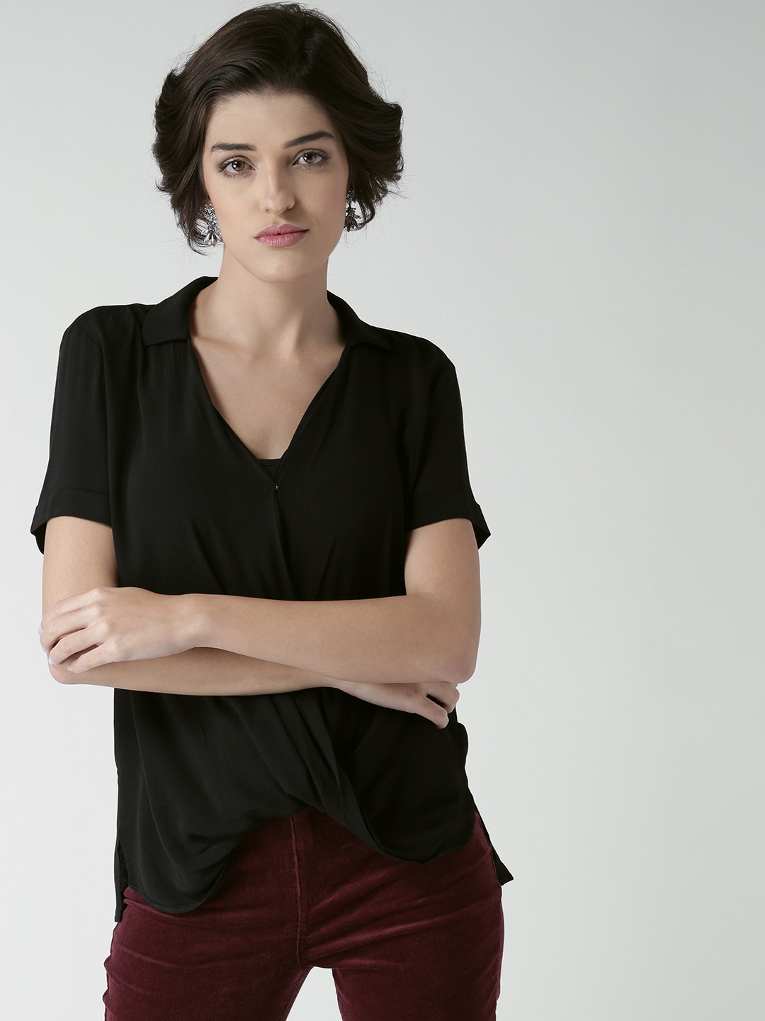 

FOREVER 21 Women Black Wrap Top