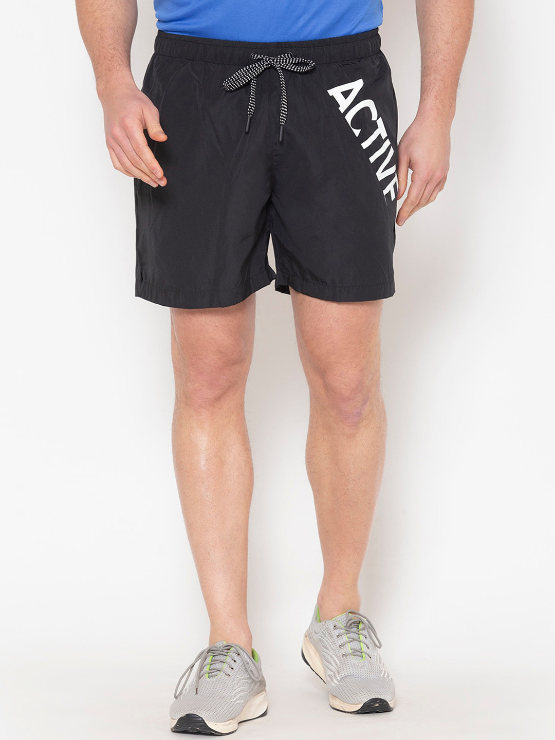 

BODYACTIVE Men Black Typography Printed Shorts