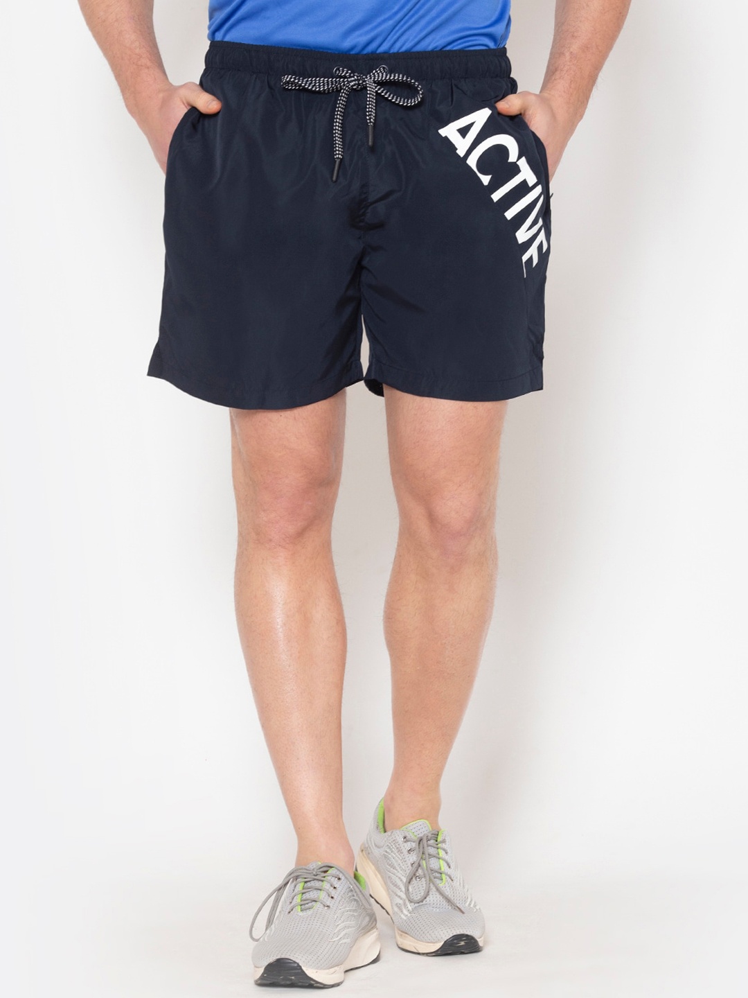 

BODYACTIVE Men Navy Blue & White Printed Shorts