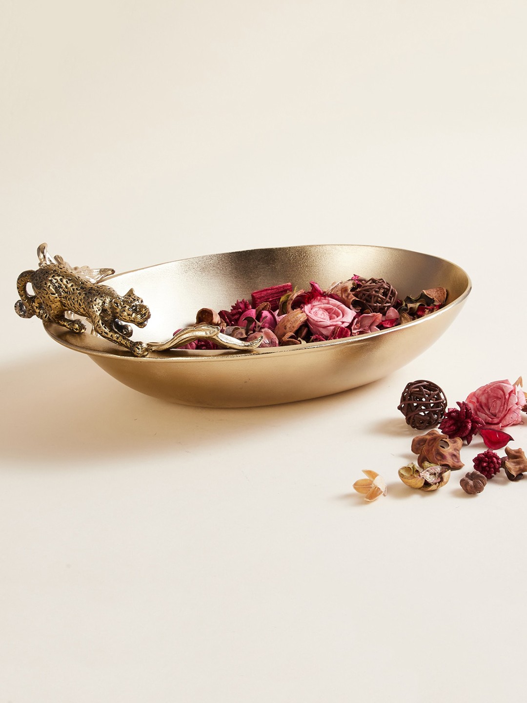 

Home Centre Gold Leopard Metal Potpourri Bowl