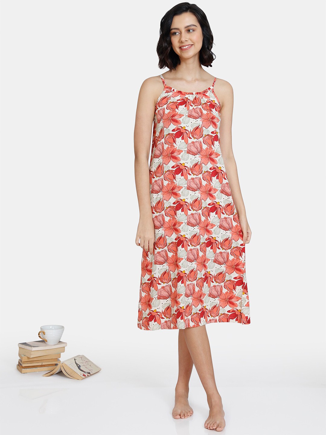 

Zivame Orange & White Floral Printed Nightdress
