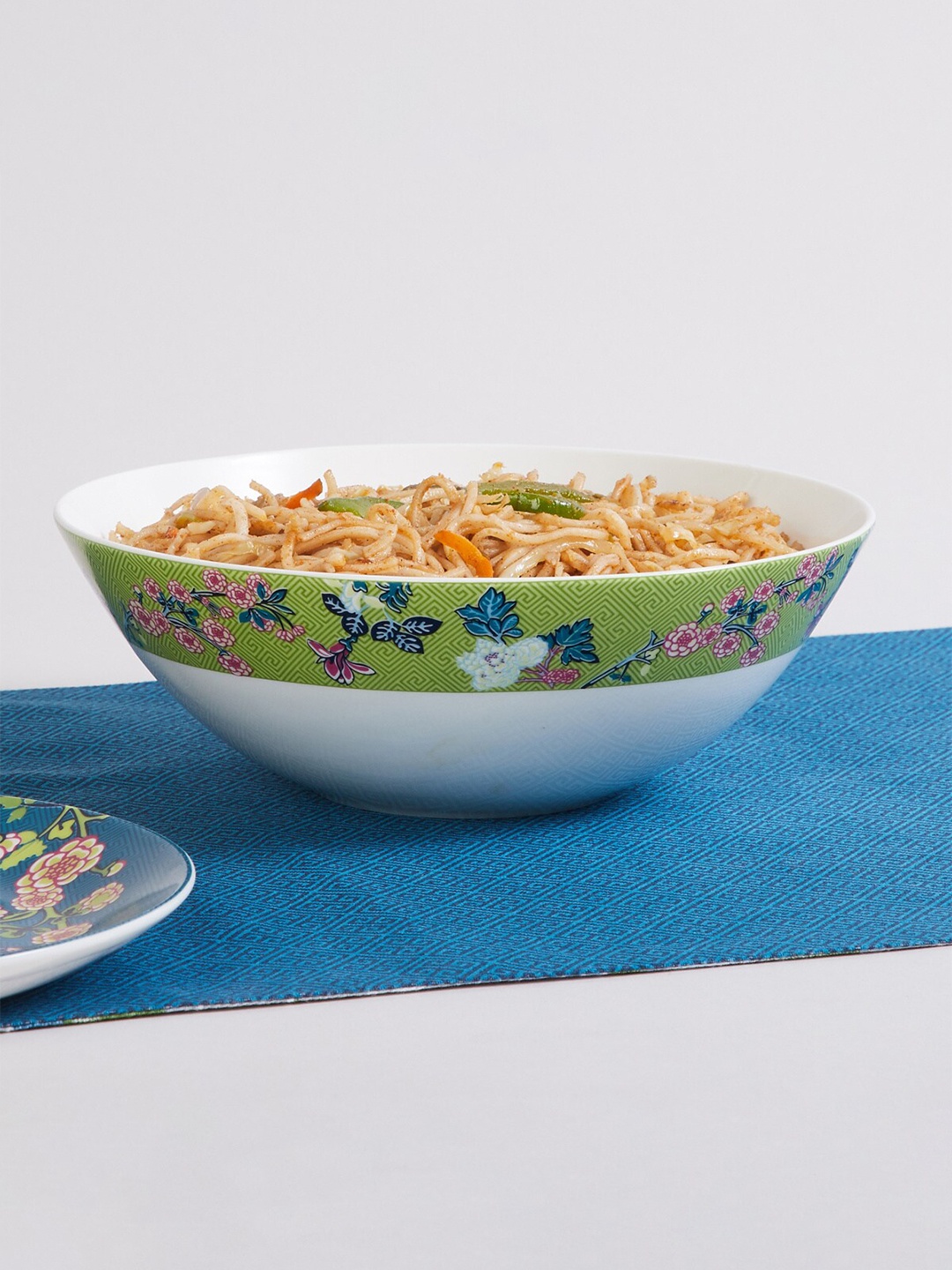 

Home Centre White & Green Printed Bone China Glossy Bowls 1L