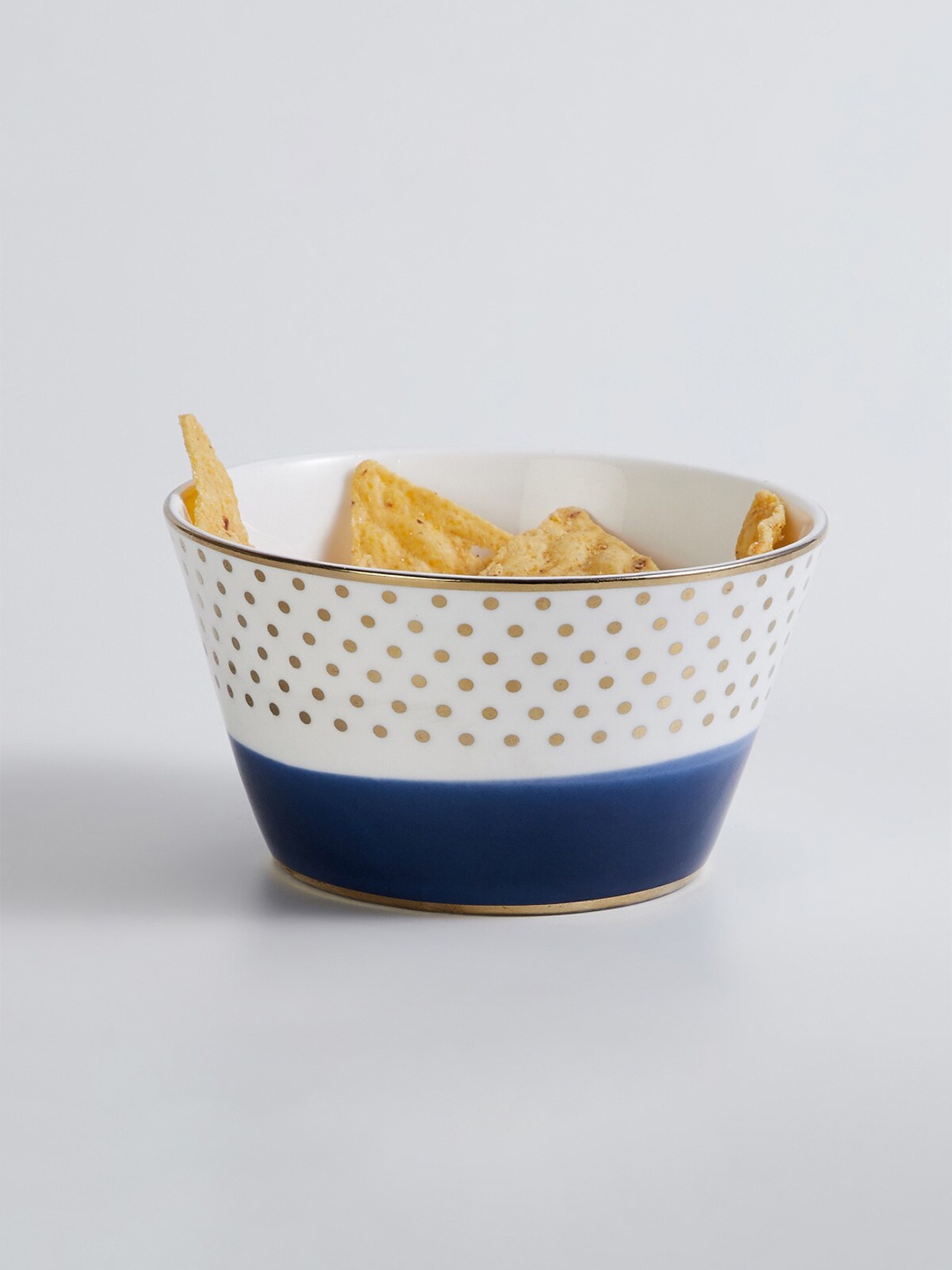 

Home Centre White & Blue 1 Pieces Textured Bone China Glossy Bowl