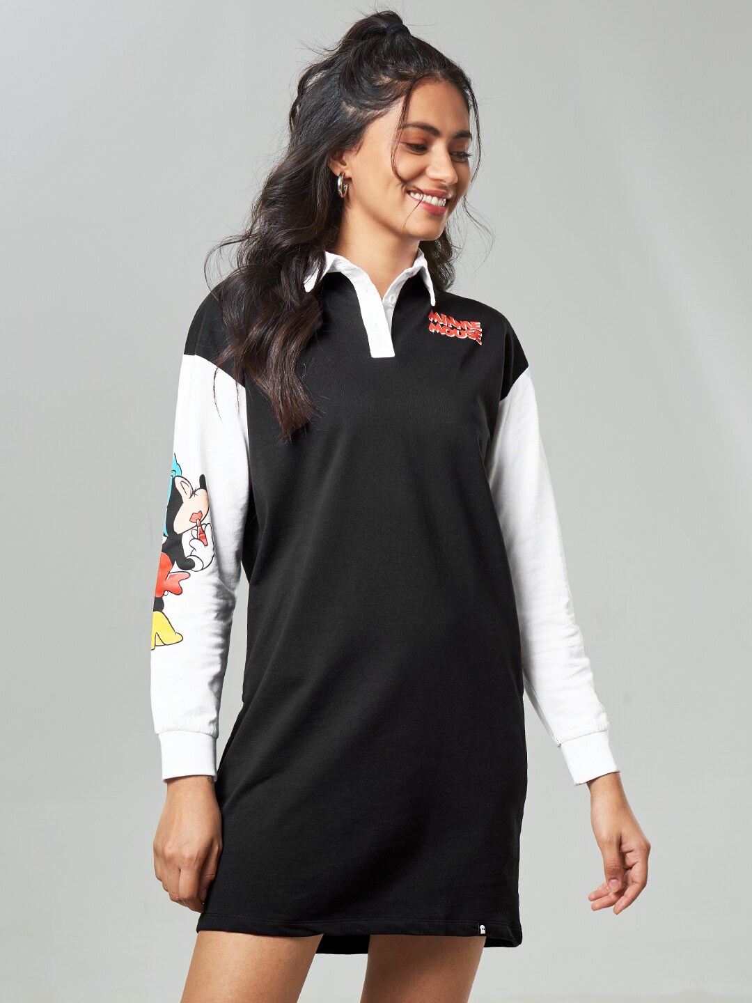 

The Souled Store Black & White Cotton T-shirt Dress