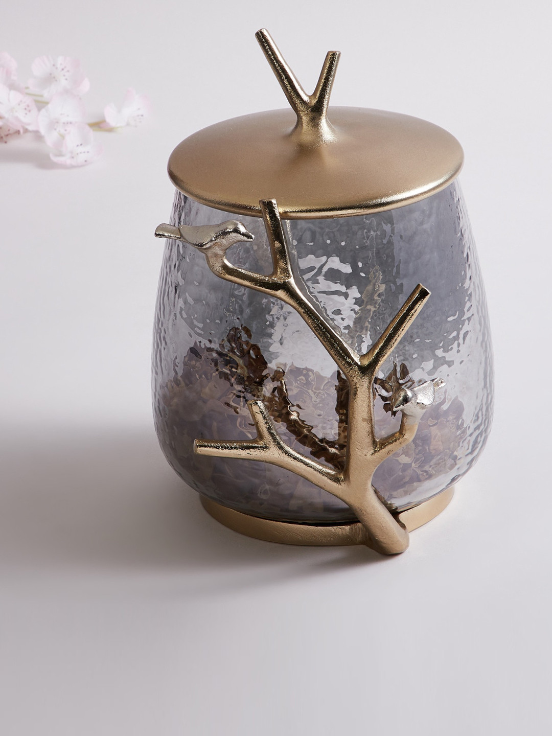 

Home Centre Gold-Toned Textured Decorative Glass Jar