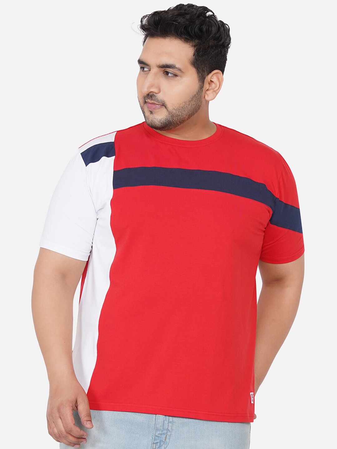 

John Pride Plus Size Men White & Red Colourblocked T-shirt