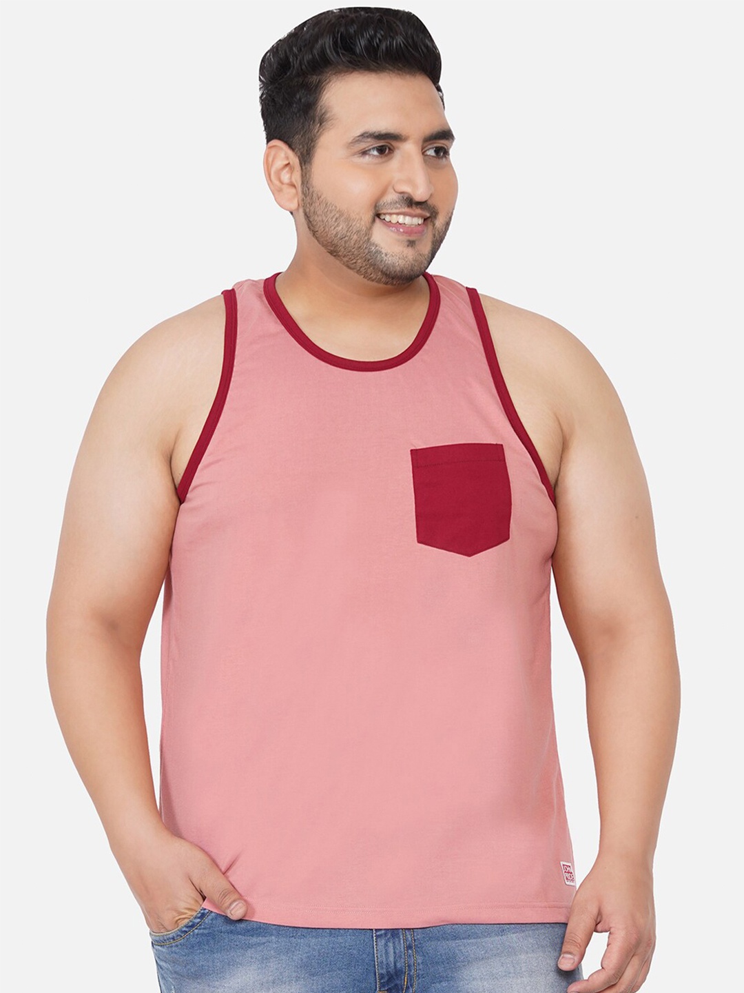 

John Pride Men Plus Size Pink Cotton Tank T-shirt