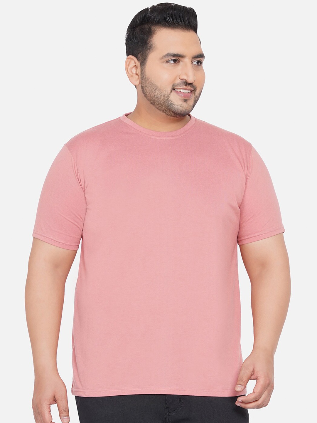 

John Pride Men Plus Size Pink Cotton T-shirt