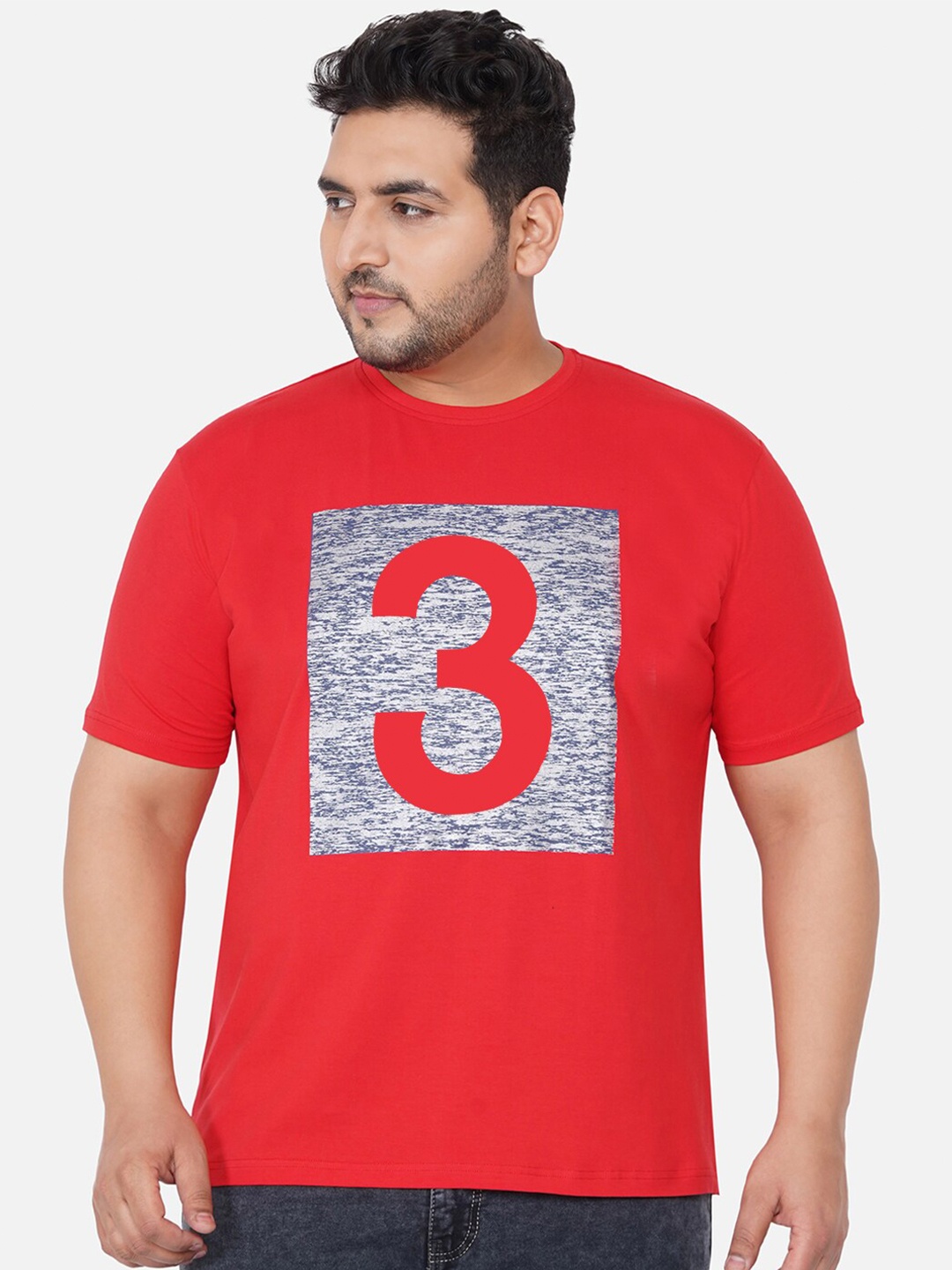 John Pride Men Plus Size Red & Blue Typography Printed Cotton T-shirt