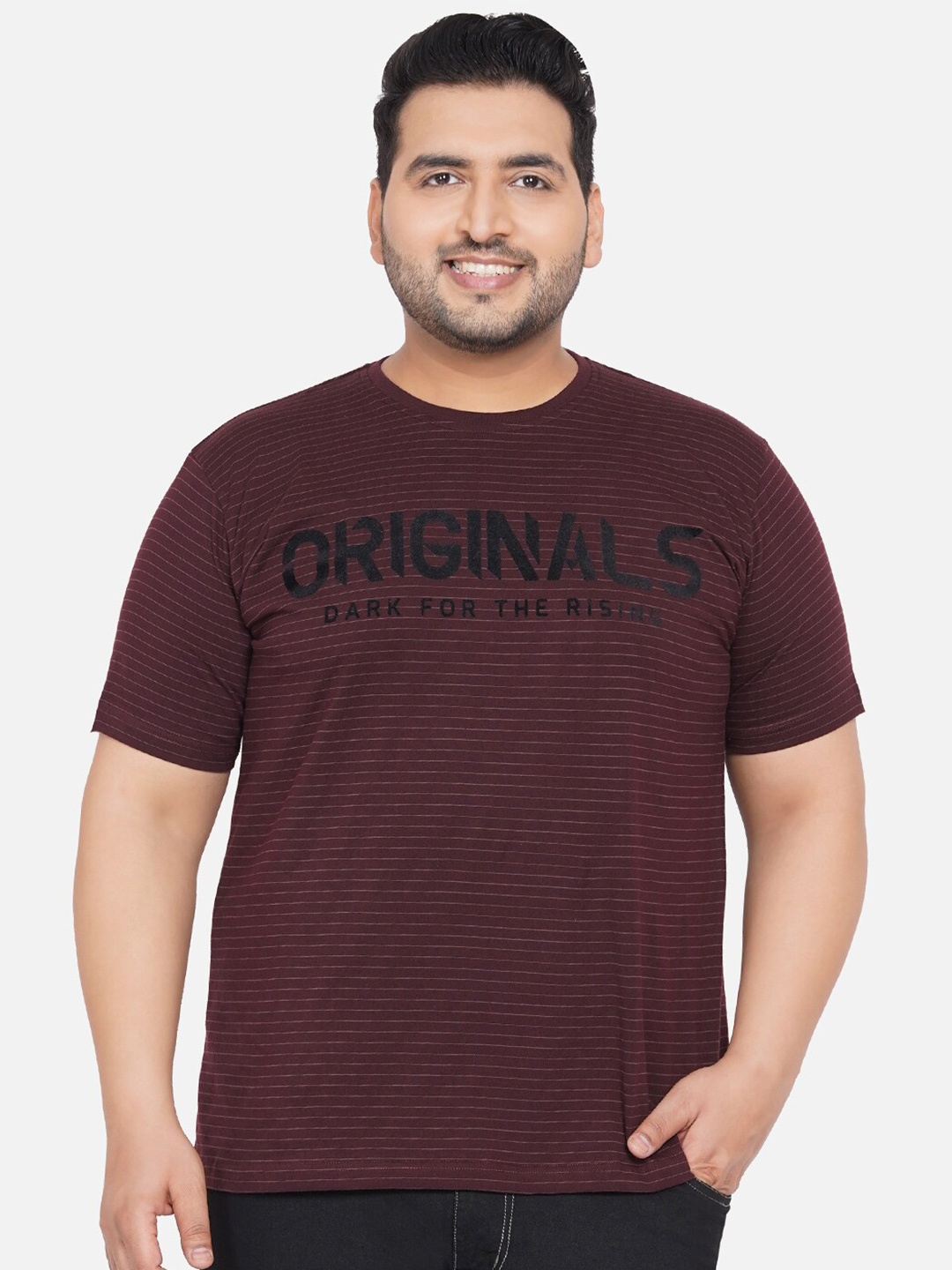 

John Pride Plus Size Typography Printed T-shirt, Maroon