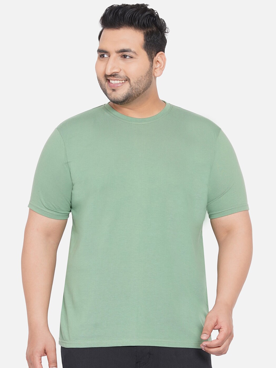 

John Pride Men Plus Size Sea Green Cotton T-shirt