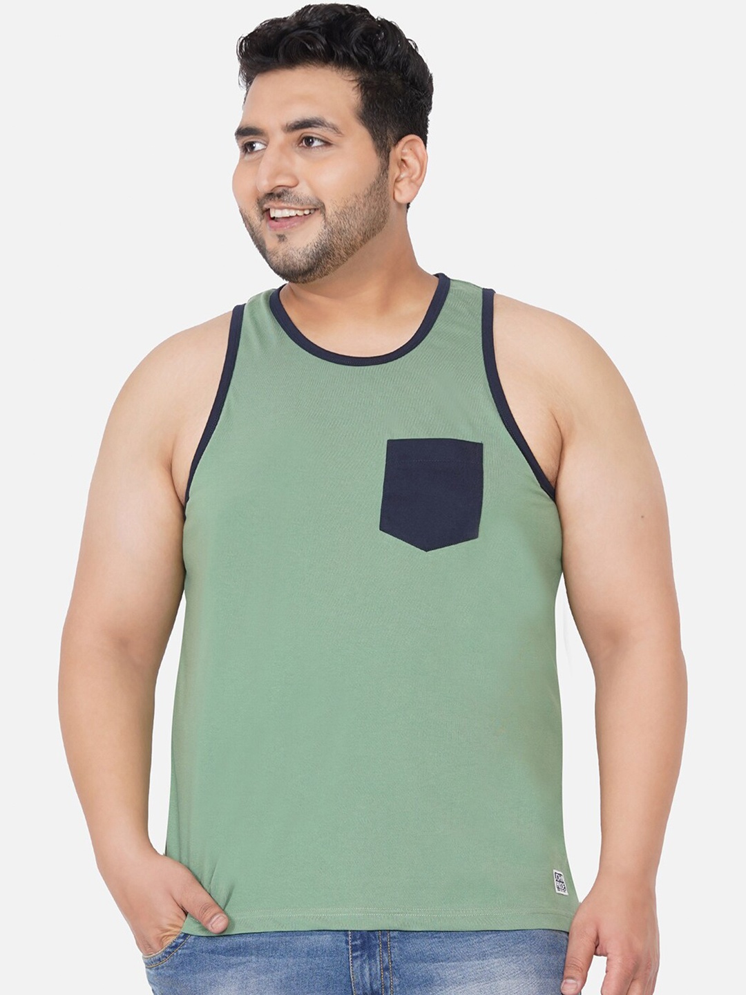 

John Pride Men Plus Size Green Cotton Tank T-shirt