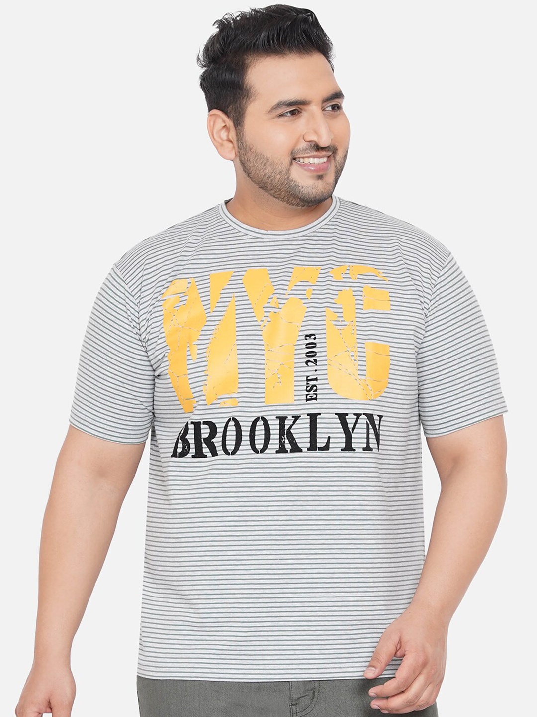 

John Pride Men Sea Green Typography Striped T-shirt