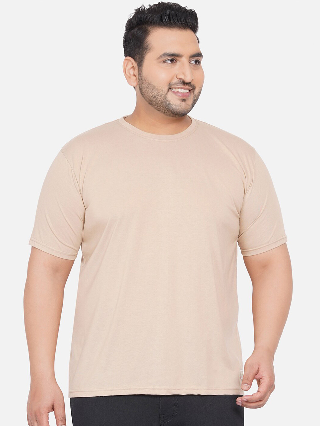 

John Pride Men Plus Size Brown Cotton T-shirt