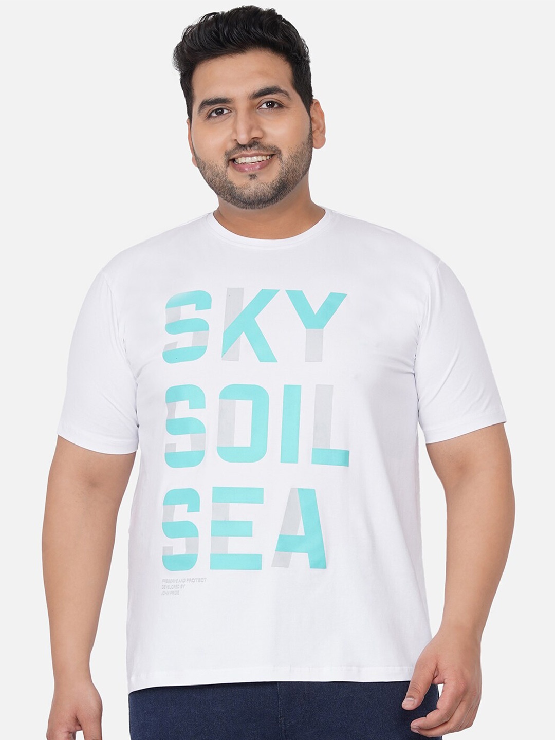 

John Pride Men Plus Size White Typography Printed Cotton T-shirt