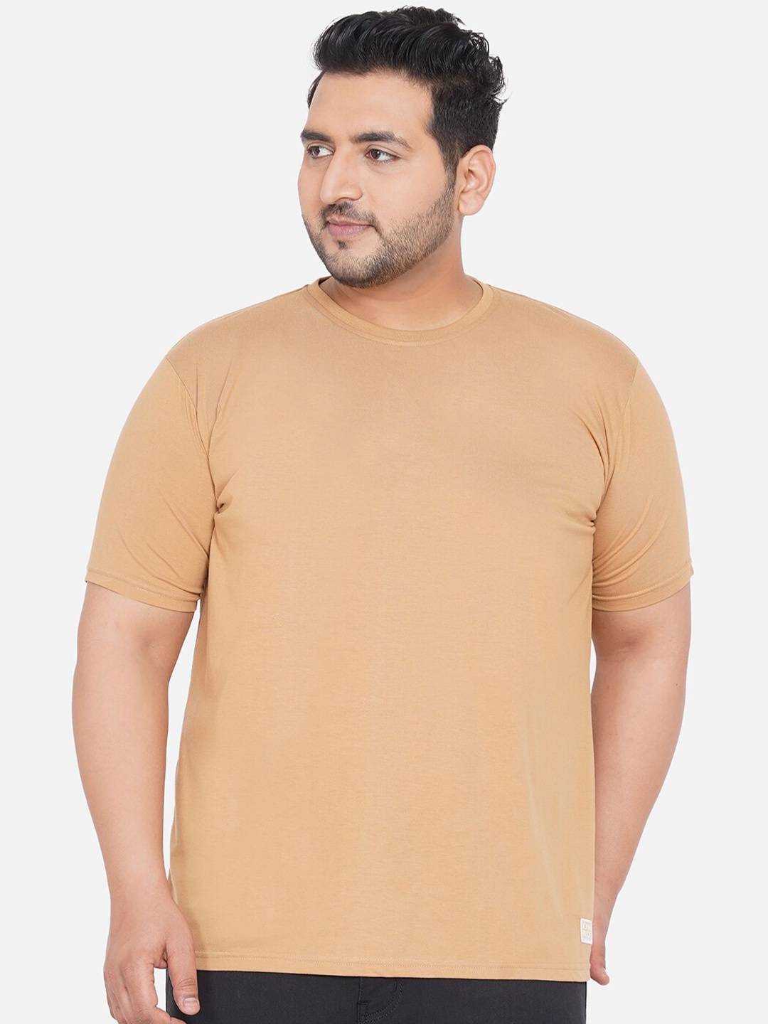 

John Pride Plus Size Men Camel Brown Cotton T-shirt