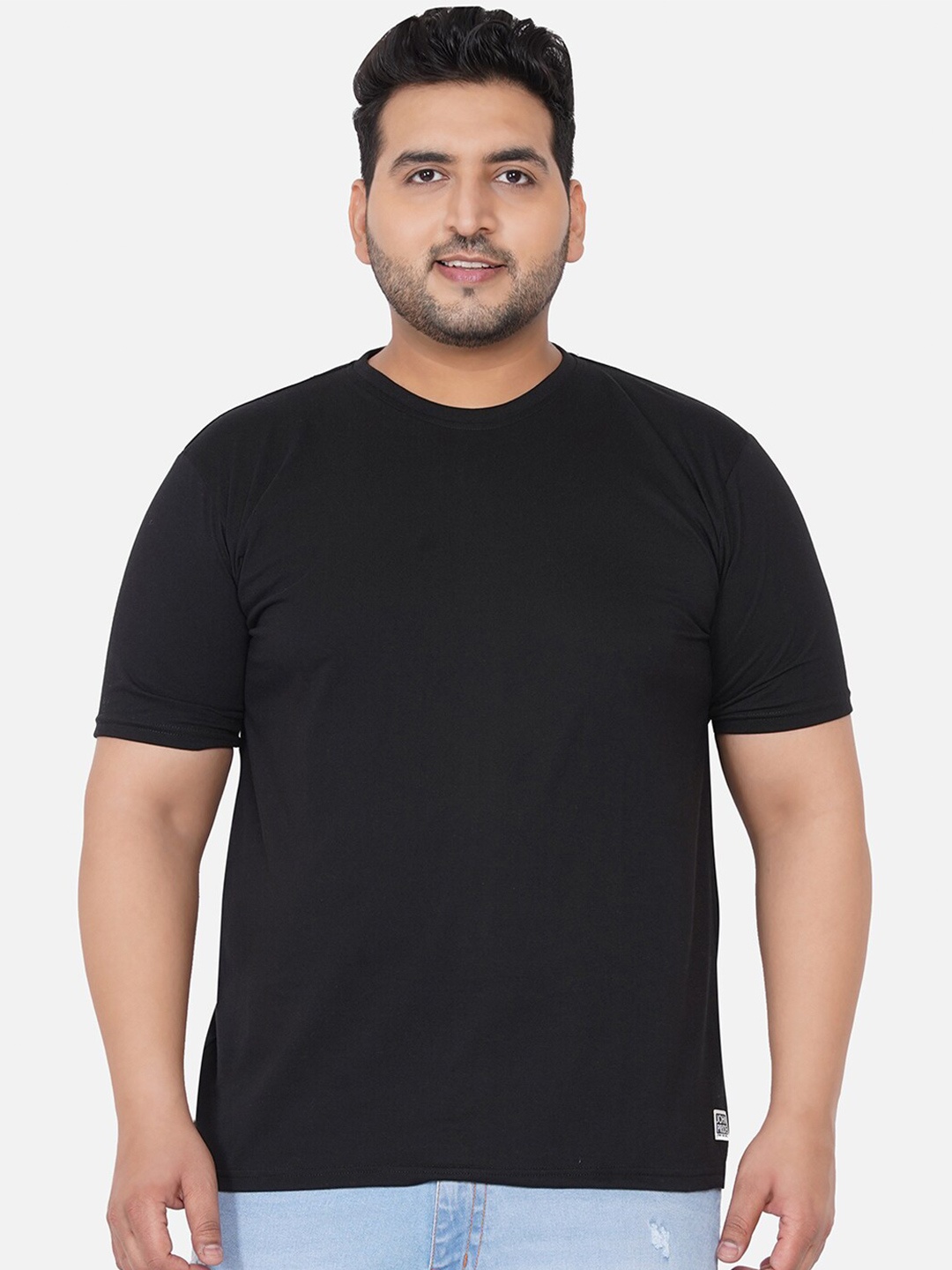 

John Pride Men Plus Size Black Solid Cotton T-shirt