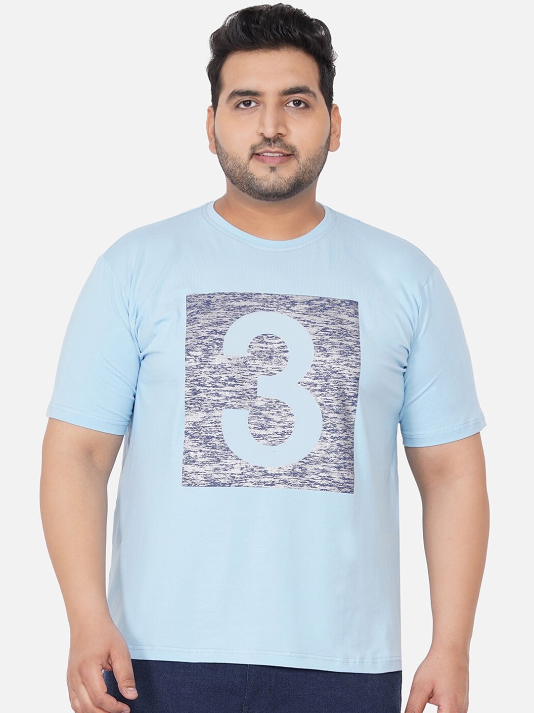

John Pride Men Plus Size Blue & Grey Typography Printed Cotton T-shirt