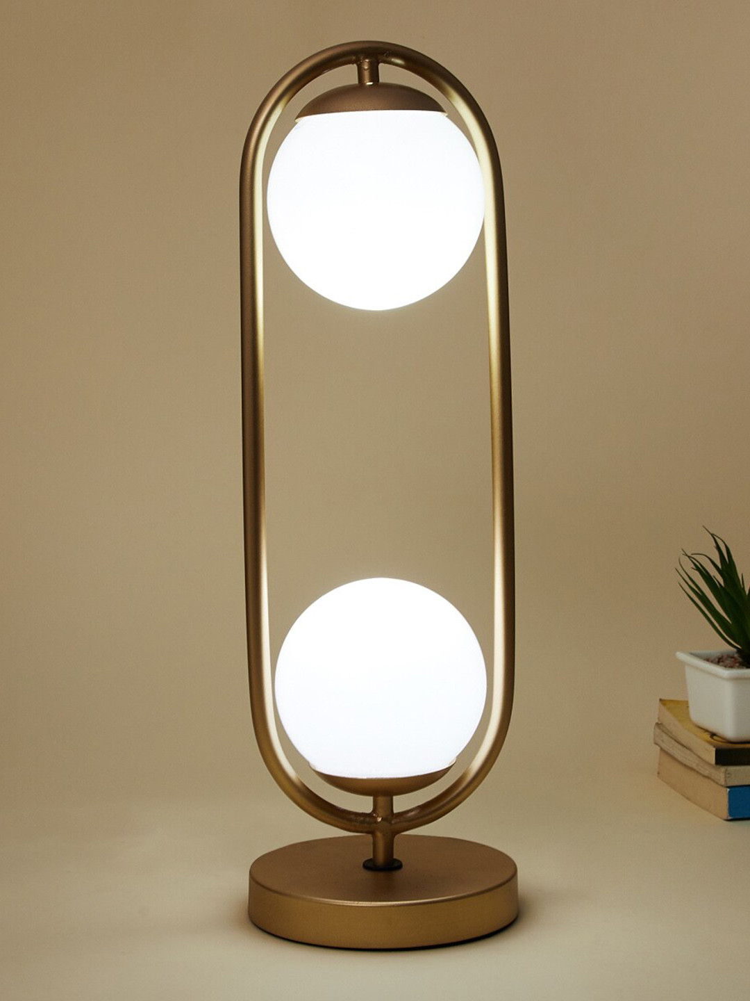

Home Centre Gold Tone & White Solid Metal Round Table Lamp