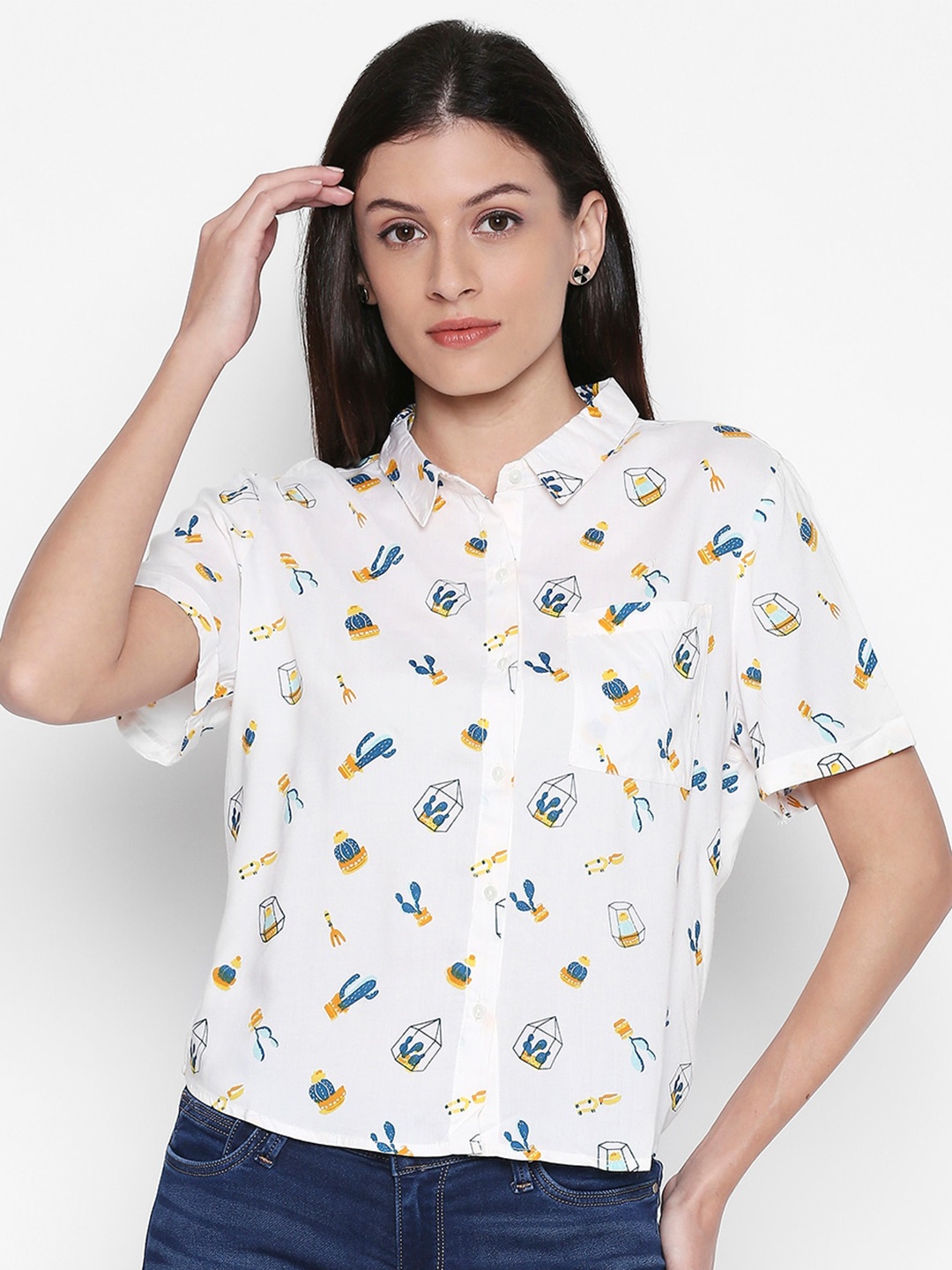 

People Women Pink Printed Casual Shirt