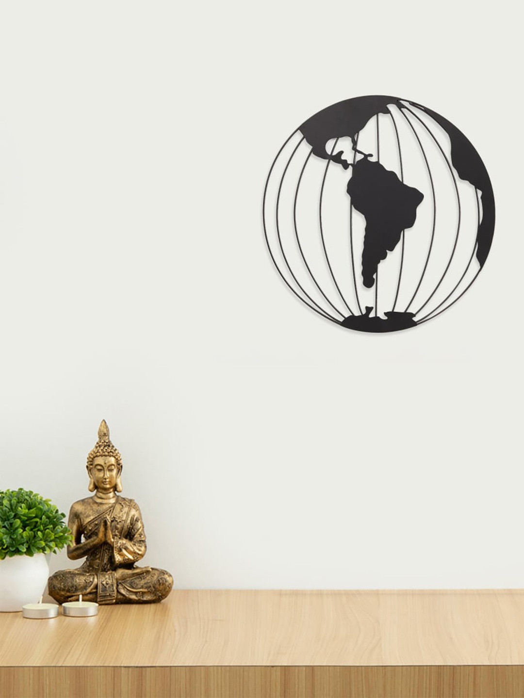 Home Centre Black Solid Metal Globe Wall Decor